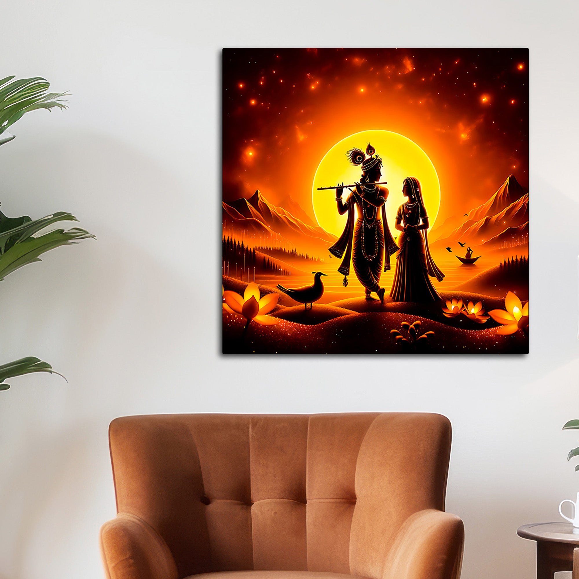 Beautiful Shri Radha Krishna Silhouette Canvas Wall Painting for Home Styling – Modern Spiritual Wall Decor