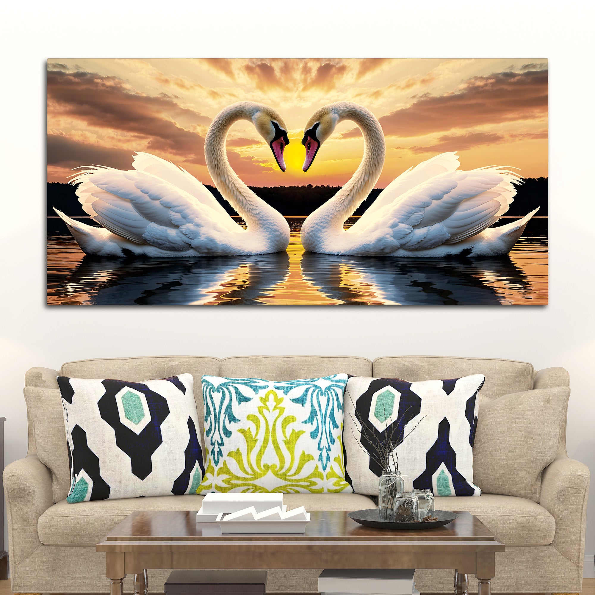 Beautiful Swan Pair Wall Painting for Home & Bedroom Décor