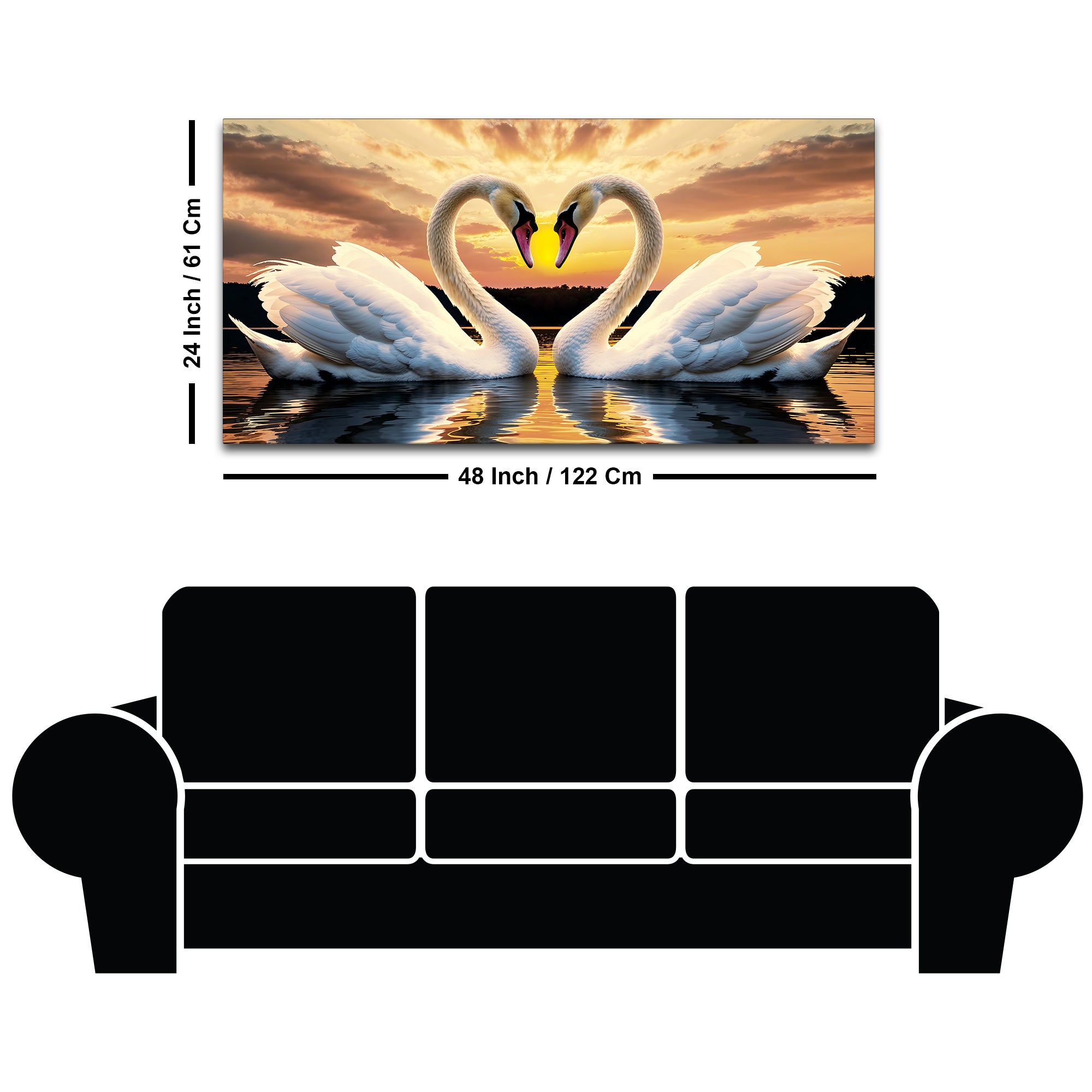 Beautiful Swan Pair Wall Painting for Home & Bedroom Décor