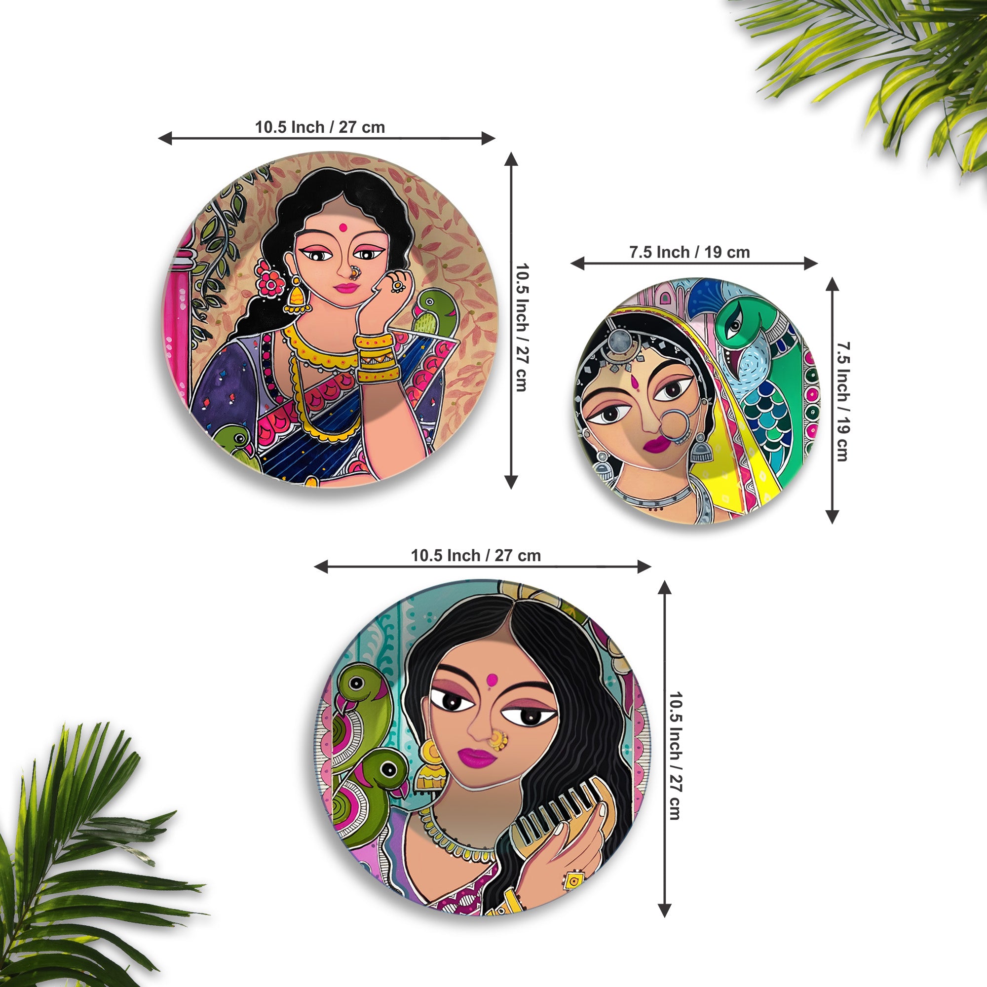 Beautiful Timeless Beauty Folk Art Premium Wall Plates Painting Set of 3