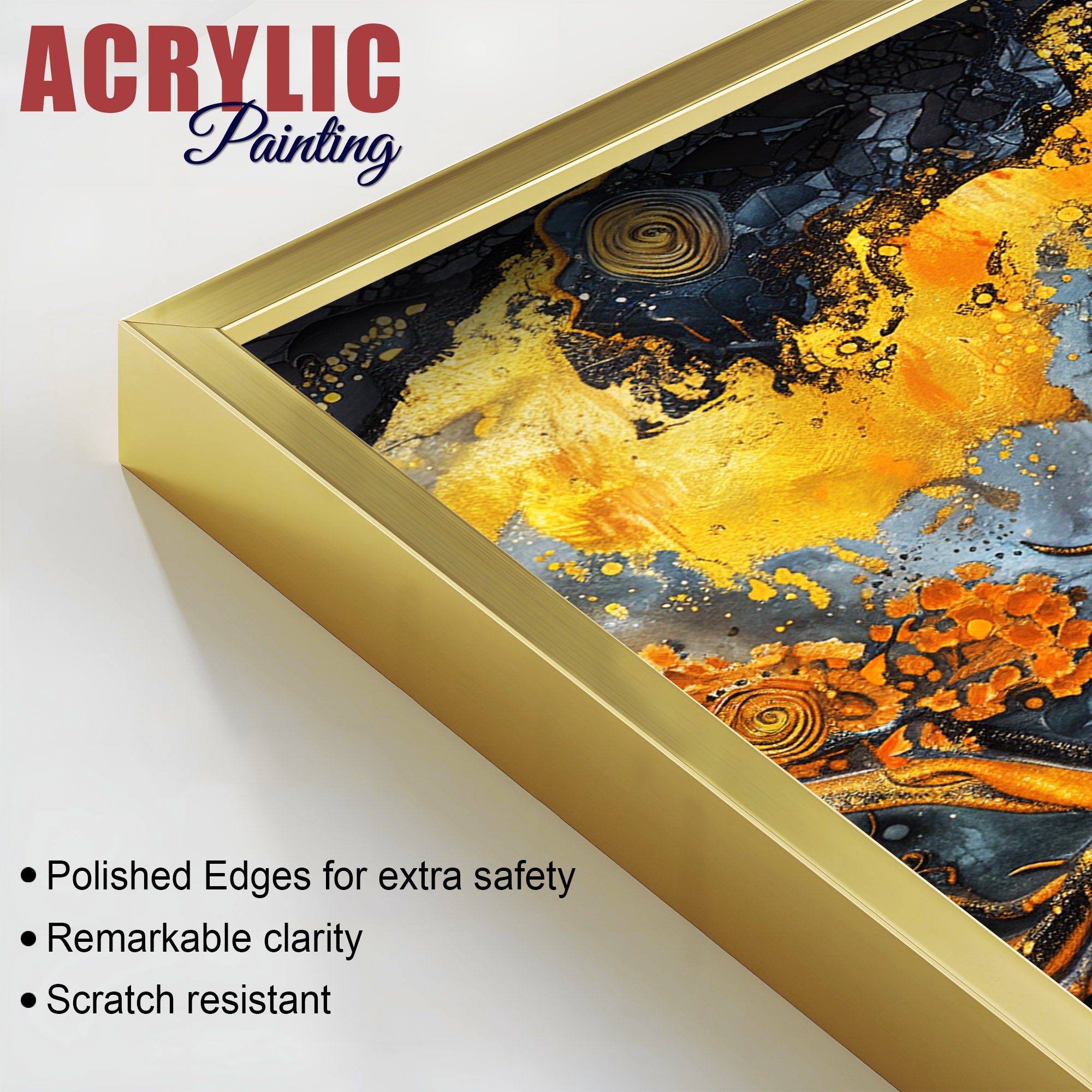 Beautiful Trees Branch Golden Textured Acrylic Art Floating Wall Painting Set of 2