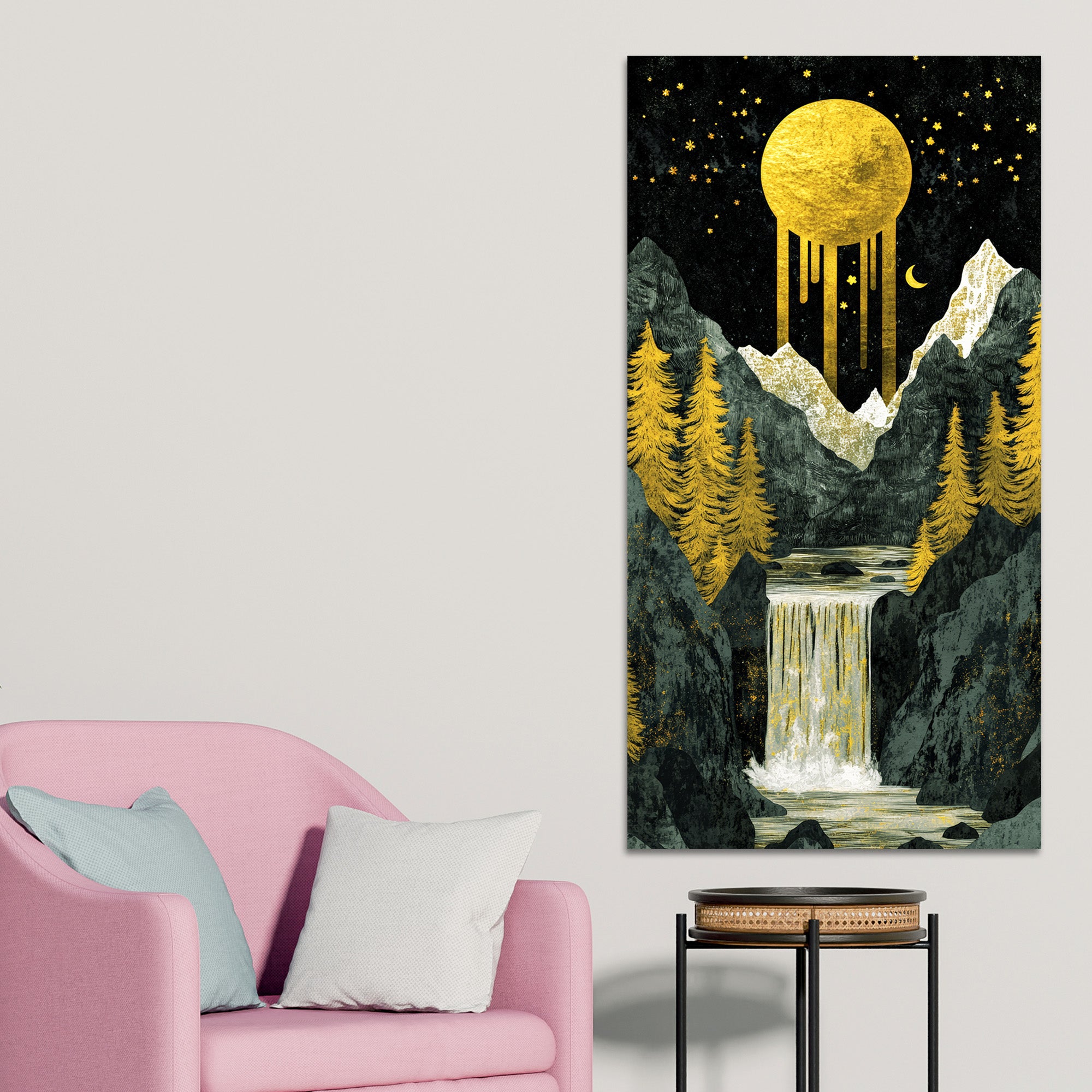 Beautiful View of Waterfall Premium Canvas Wall Painting