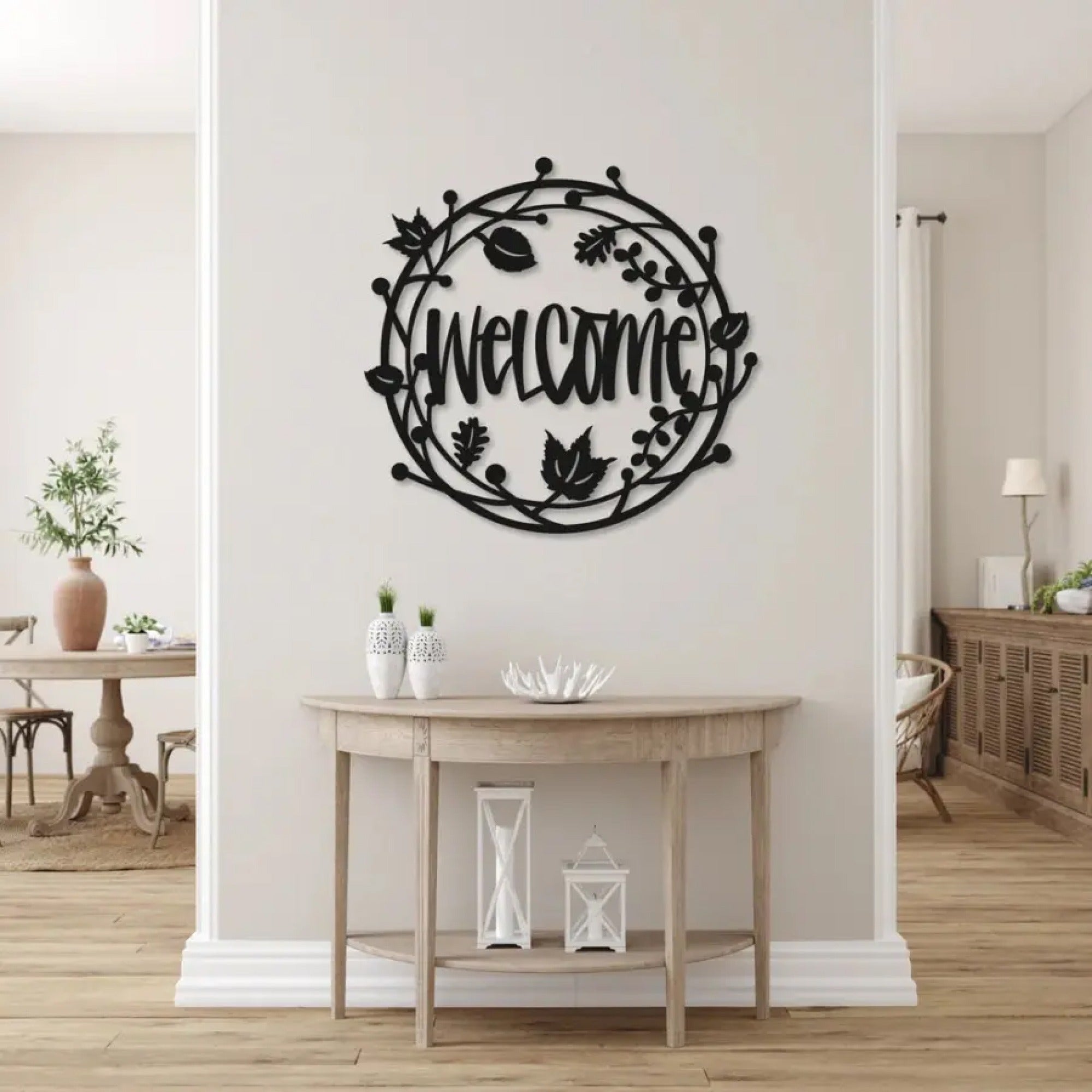 Beautiful Welcome Floral Circle Metal Art Wall Decor