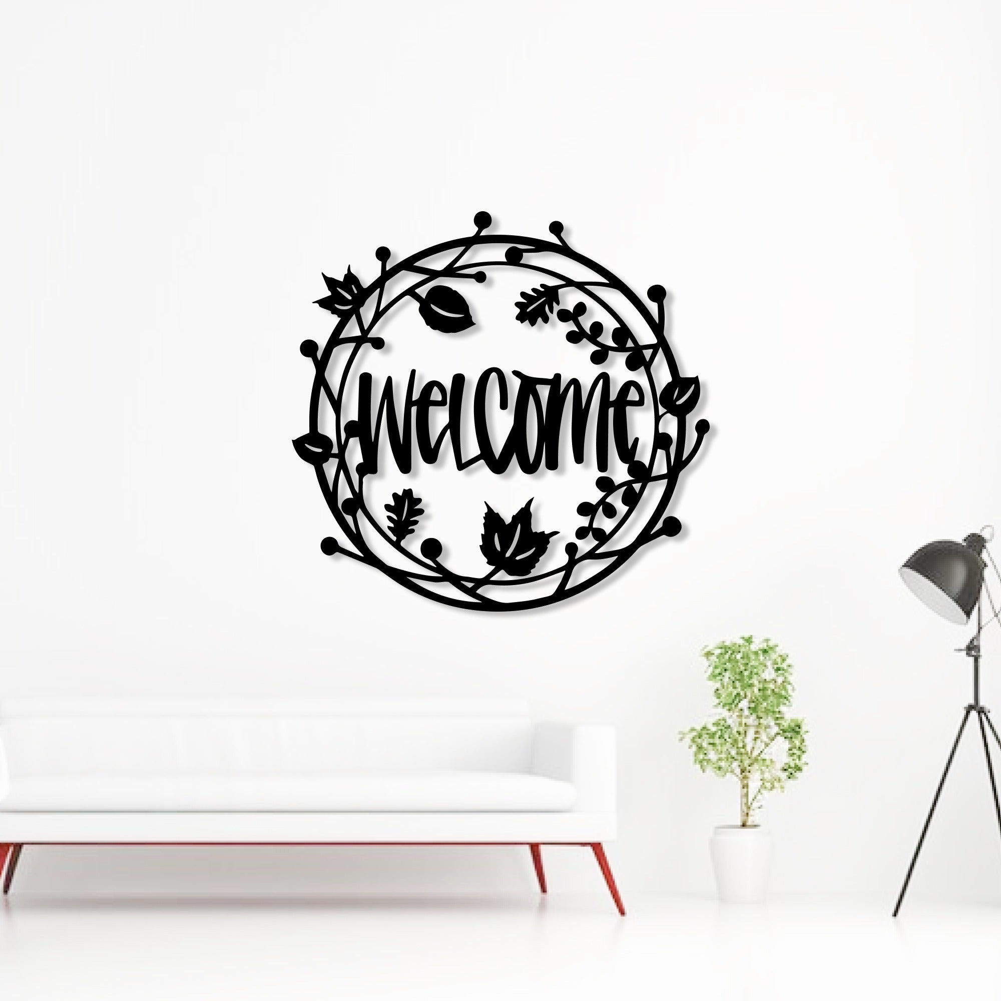 Beautiful Welcome Floral Circle Metal Art Wall Decor