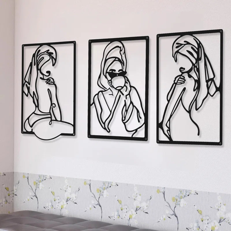 Beautiful Women Silhouette Line Metal Art Frames Wall Decor