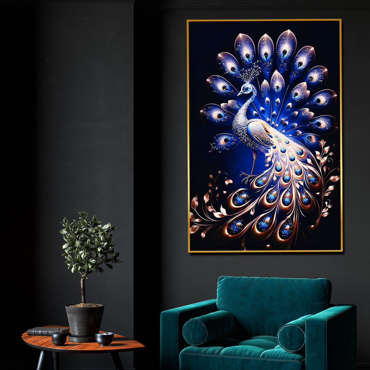 Beauty of Starry Peacock Framed Crystal Glass Painting