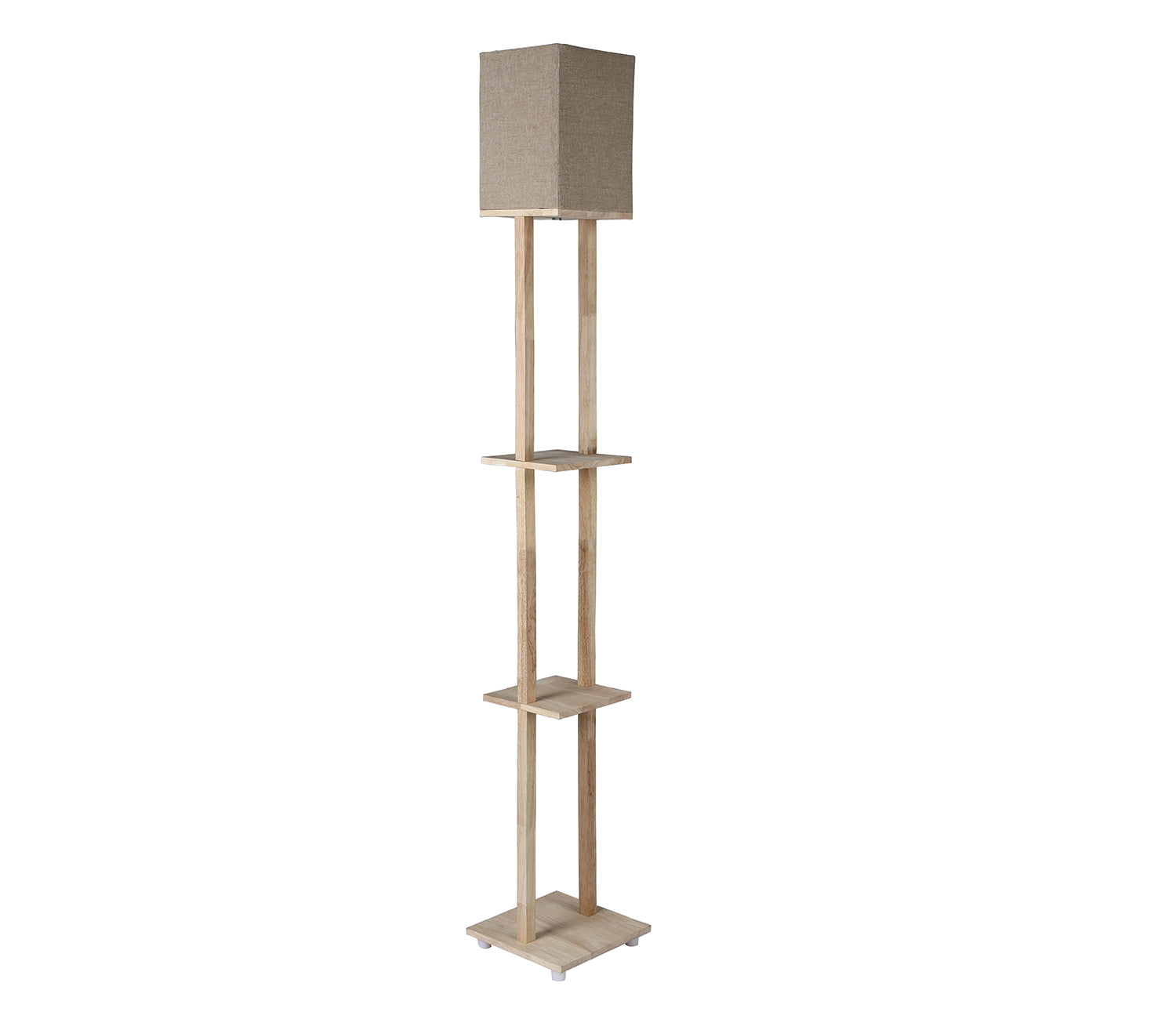 Beige Color Cotton Shade 3 Tier Shelf Storage Solid Wooden Floor Lamp