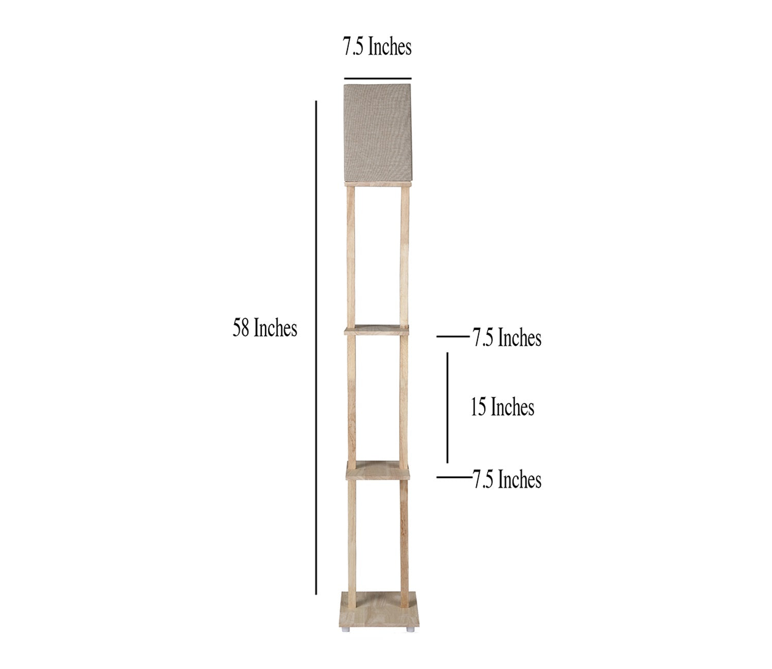 Beige Color Cotton Shade 3 Tier Shelf Storage Solid Wooden Floor Lamp