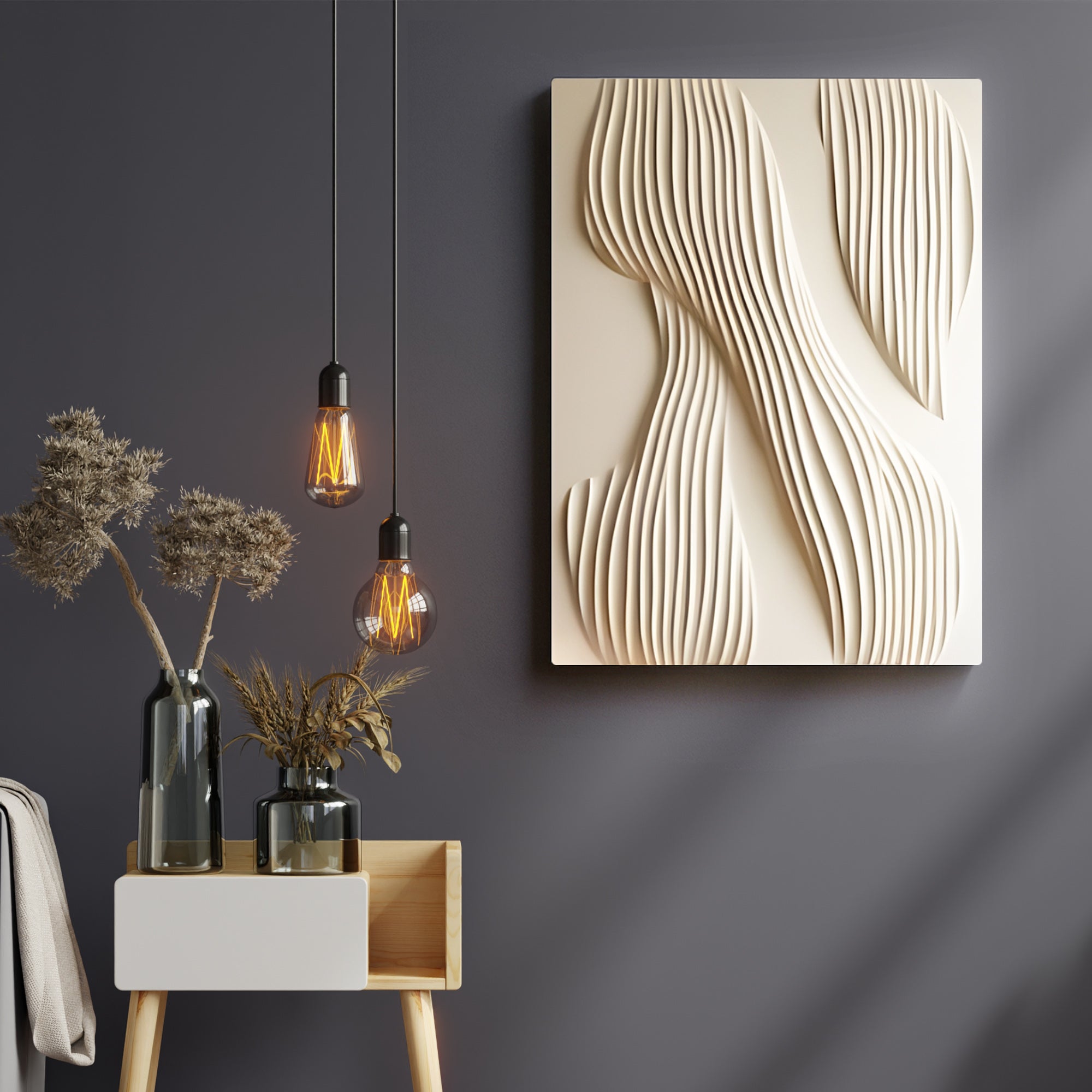Beige Flow Vertical Wave Texture 3D Wall Art Home Decor