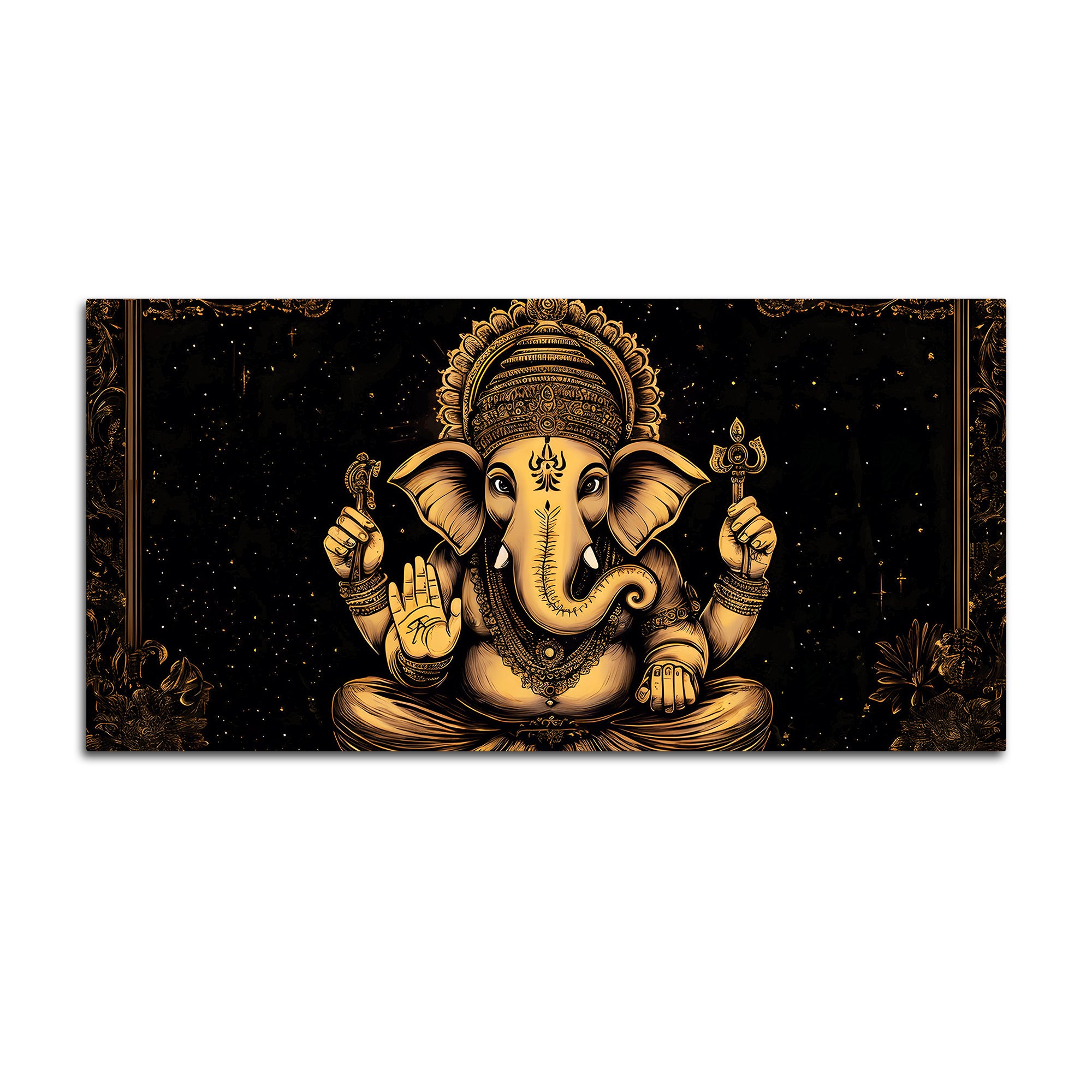 Black & Gold Divine Shri Ganesha Spiritual Canvas Wall Painting for Home & Office – Luxury Spiritual Decor