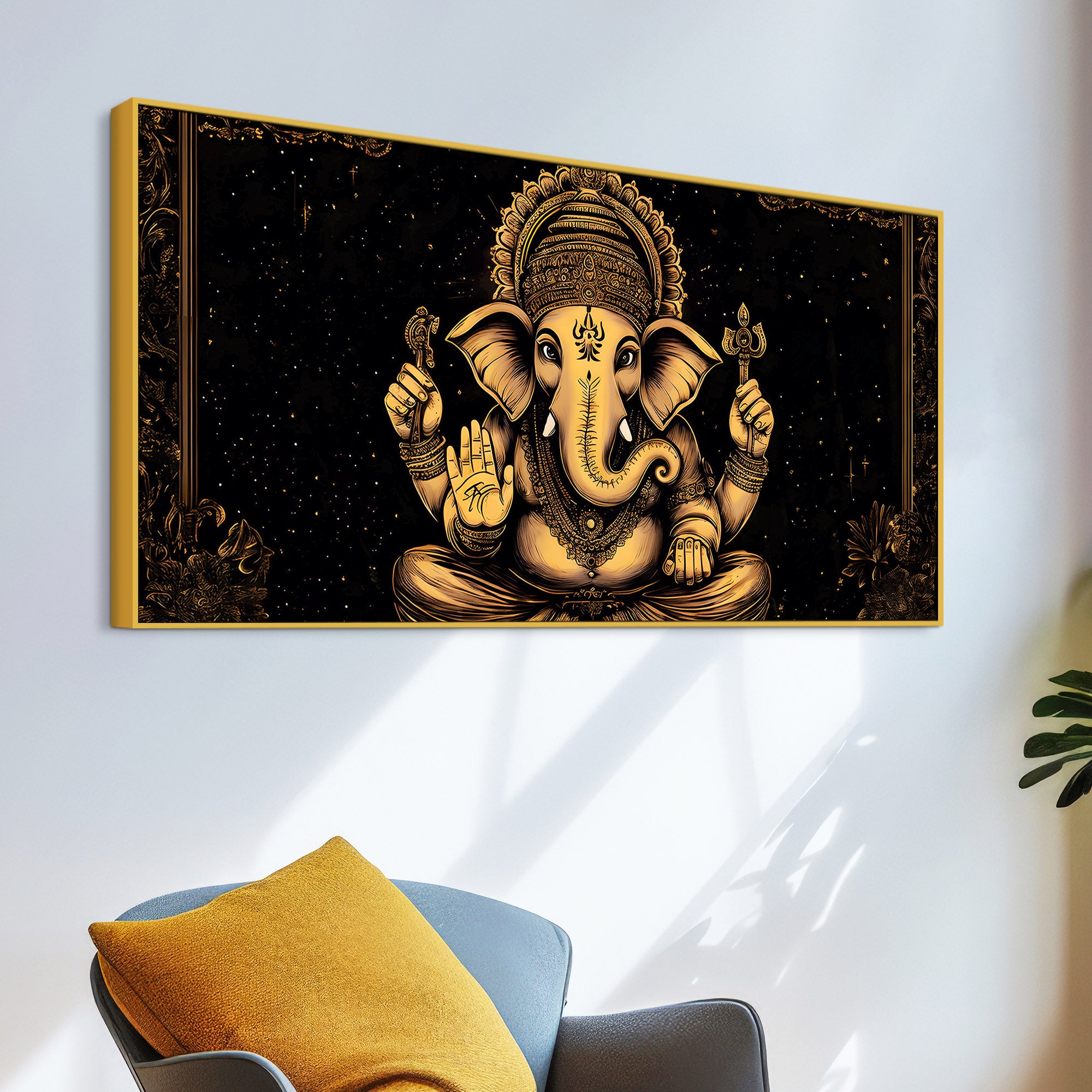Black & Gold Divine Shri Ganesha Spiritual Canvas Wall Painting for Home & Office – Luxury Spiritual Decor