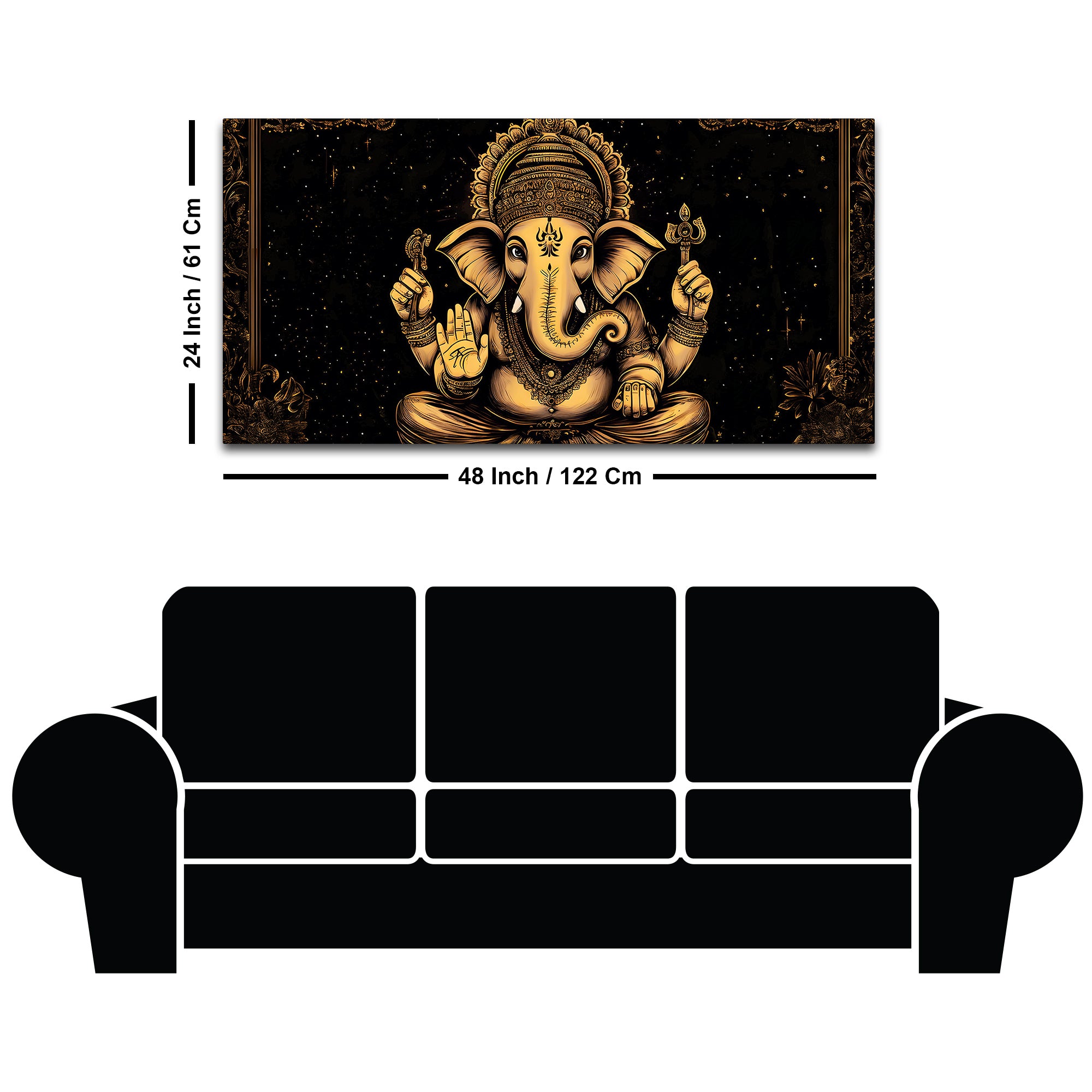 Black & Gold Divine Shri Ganesha Spiritual Canvas Wall Painting for Home & Office – Luxury Spiritual Decor