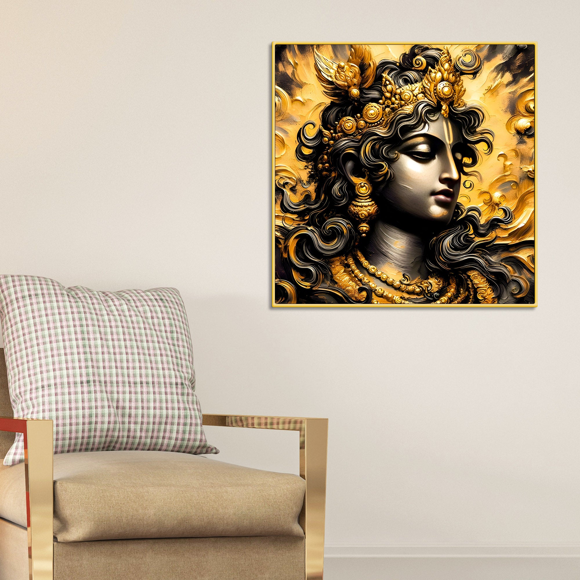 Black & Gold Divine Shri Krishna Spiritual Canvas Wall Painting for Home