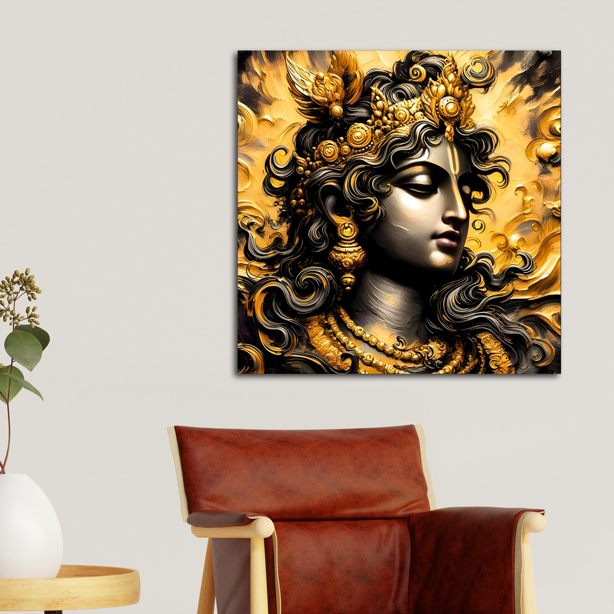 Black & Gold Divine Shri Krishna Spiritual Canvas Wall Painting for Home