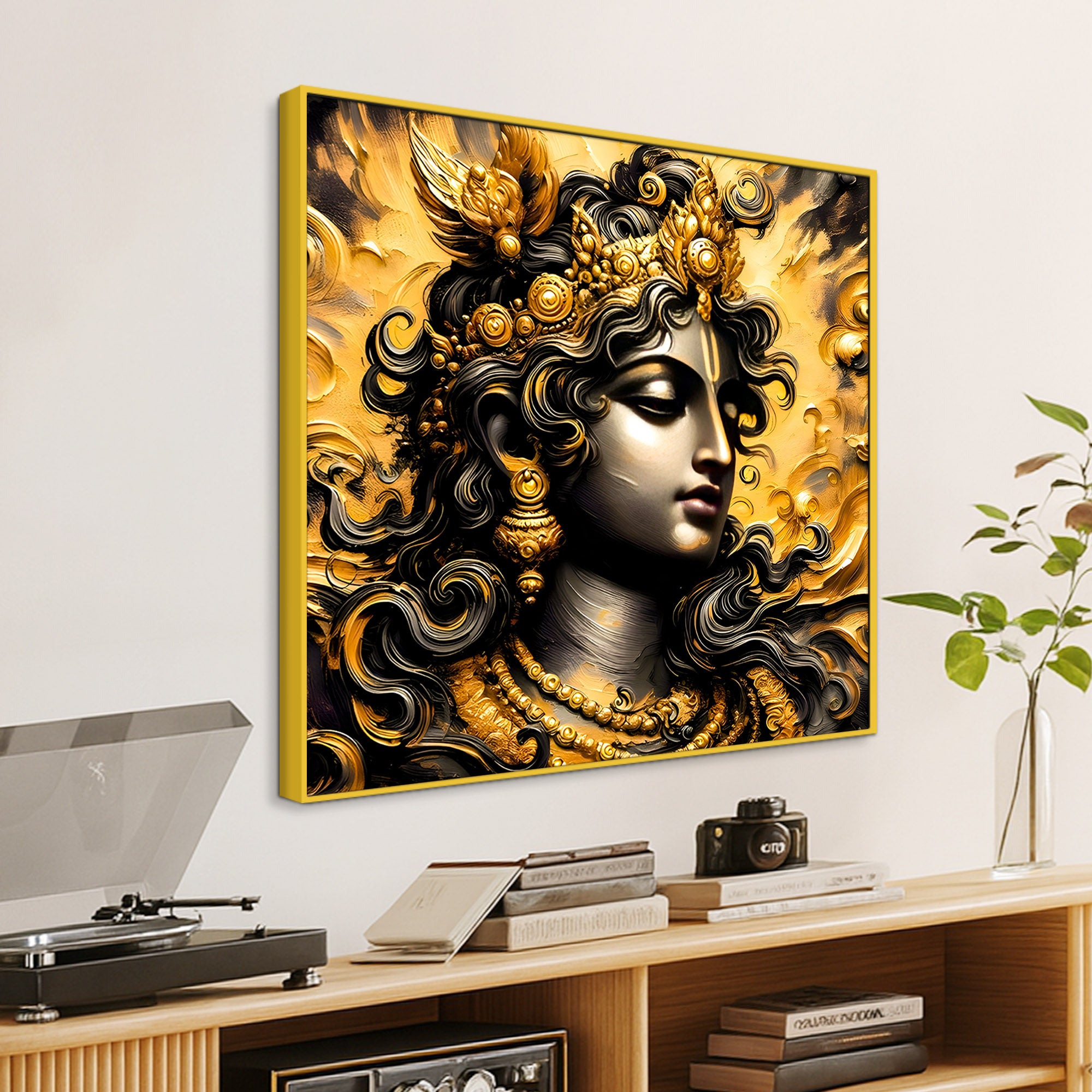 Black & Gold Divine Shri Krishna Spiritual Canvas Wall Painting for Home