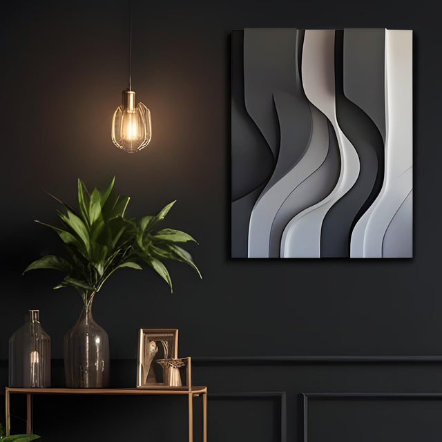 Black Gray and White Flowing Wave Design 3D Wall Decor