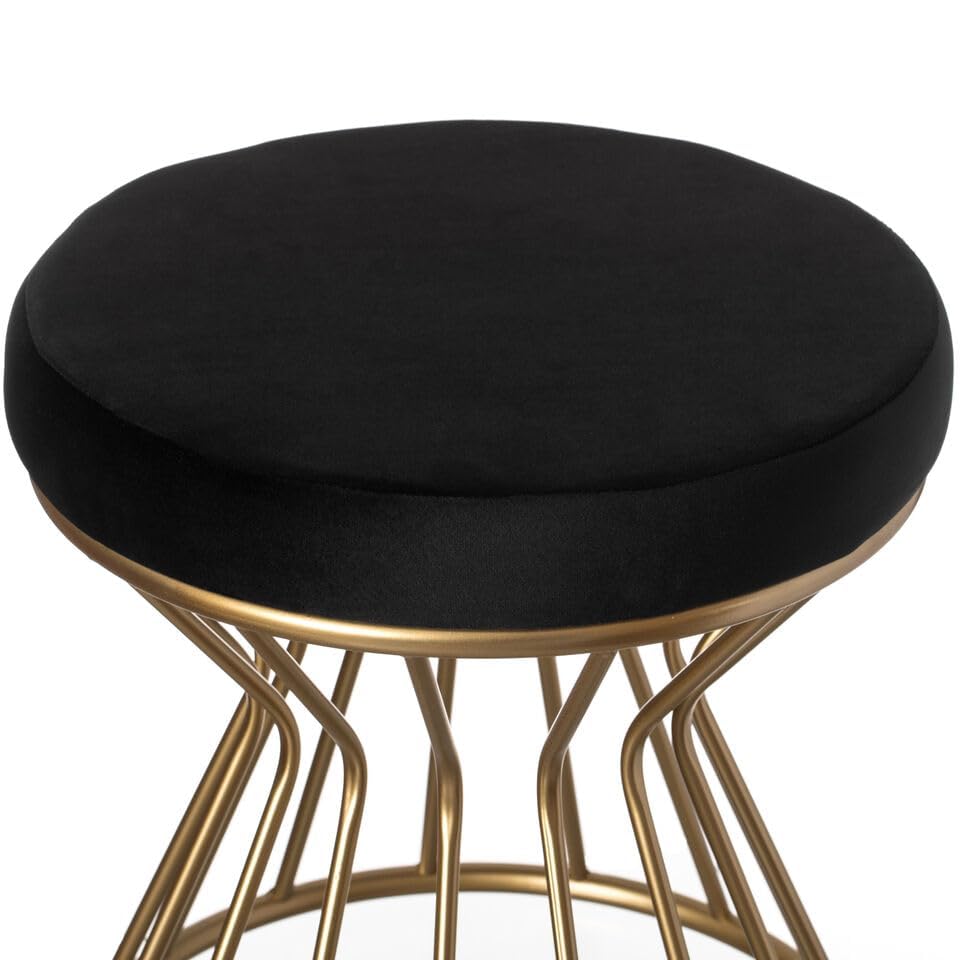 Black Velvet Pouffe with Glamorous Gold Detailing