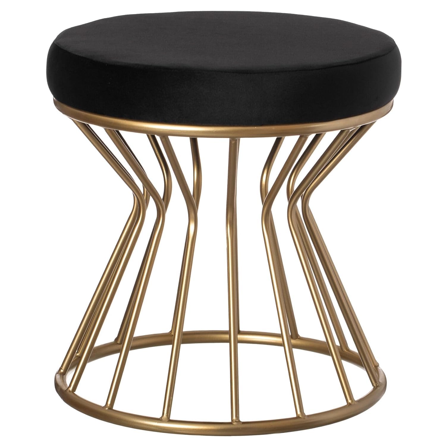 Black Velvet Pouffe with Glamorous Gold Detailing