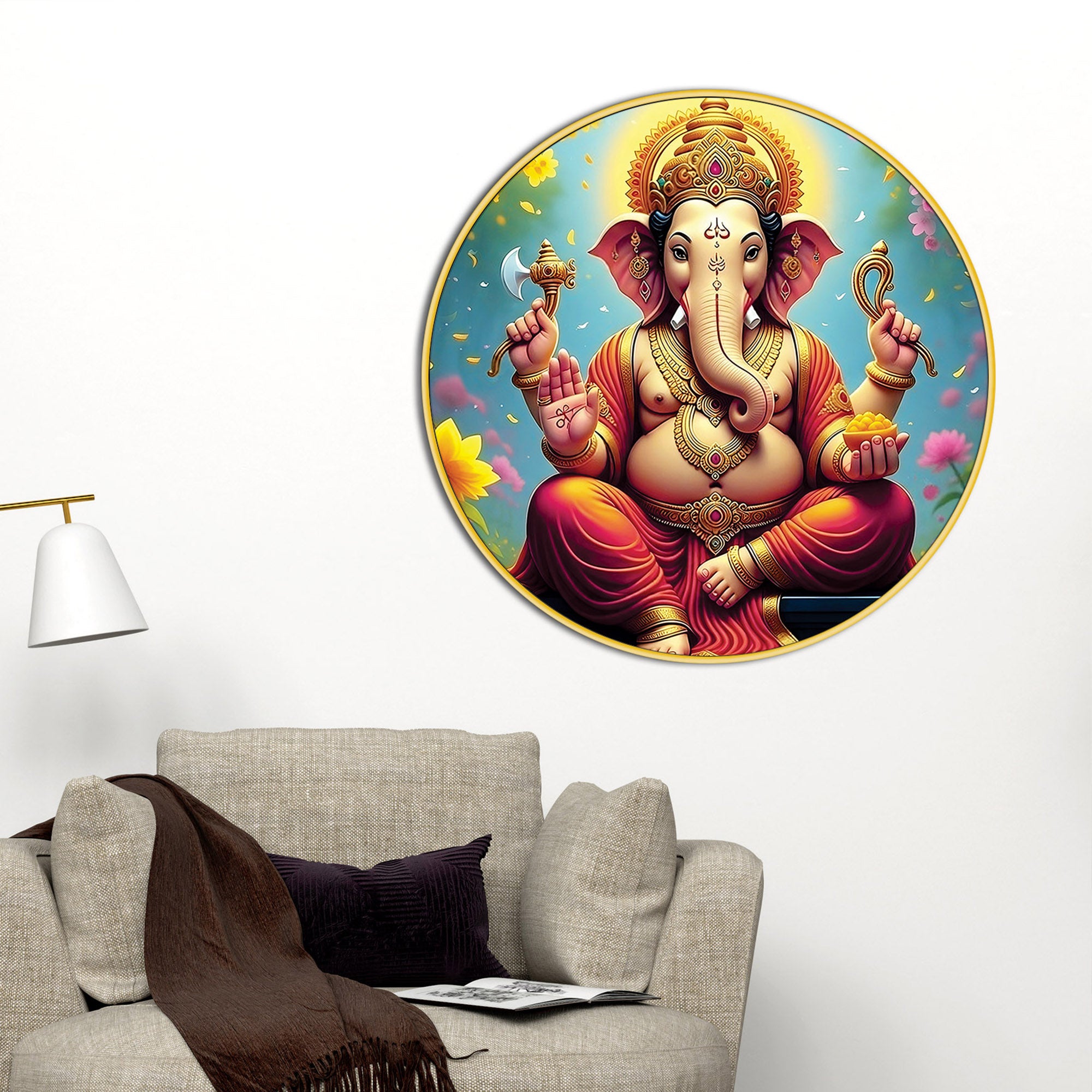 Blessing Ganpati Round Canvas Painting