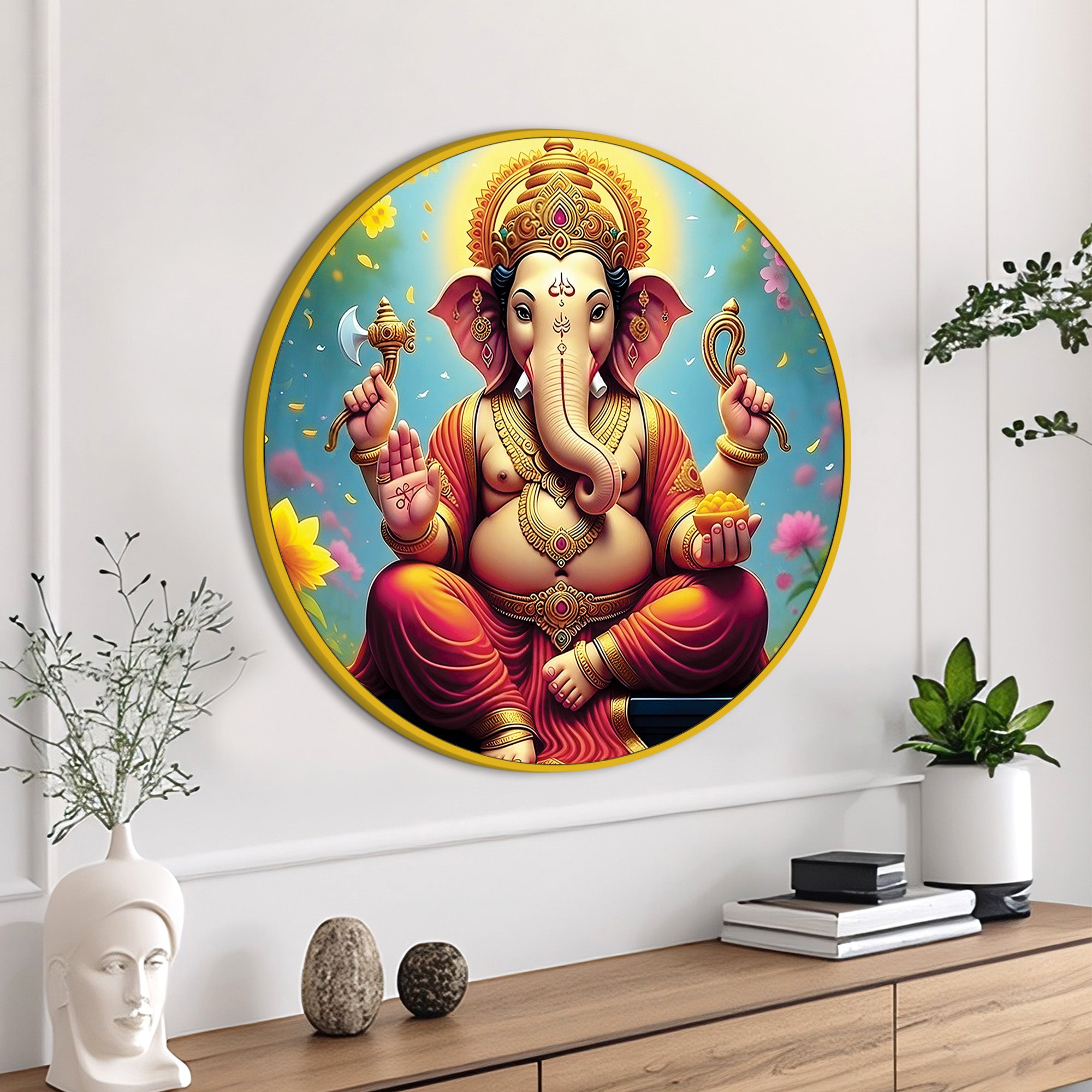 Blessing Ganpati Round Canvas Painting