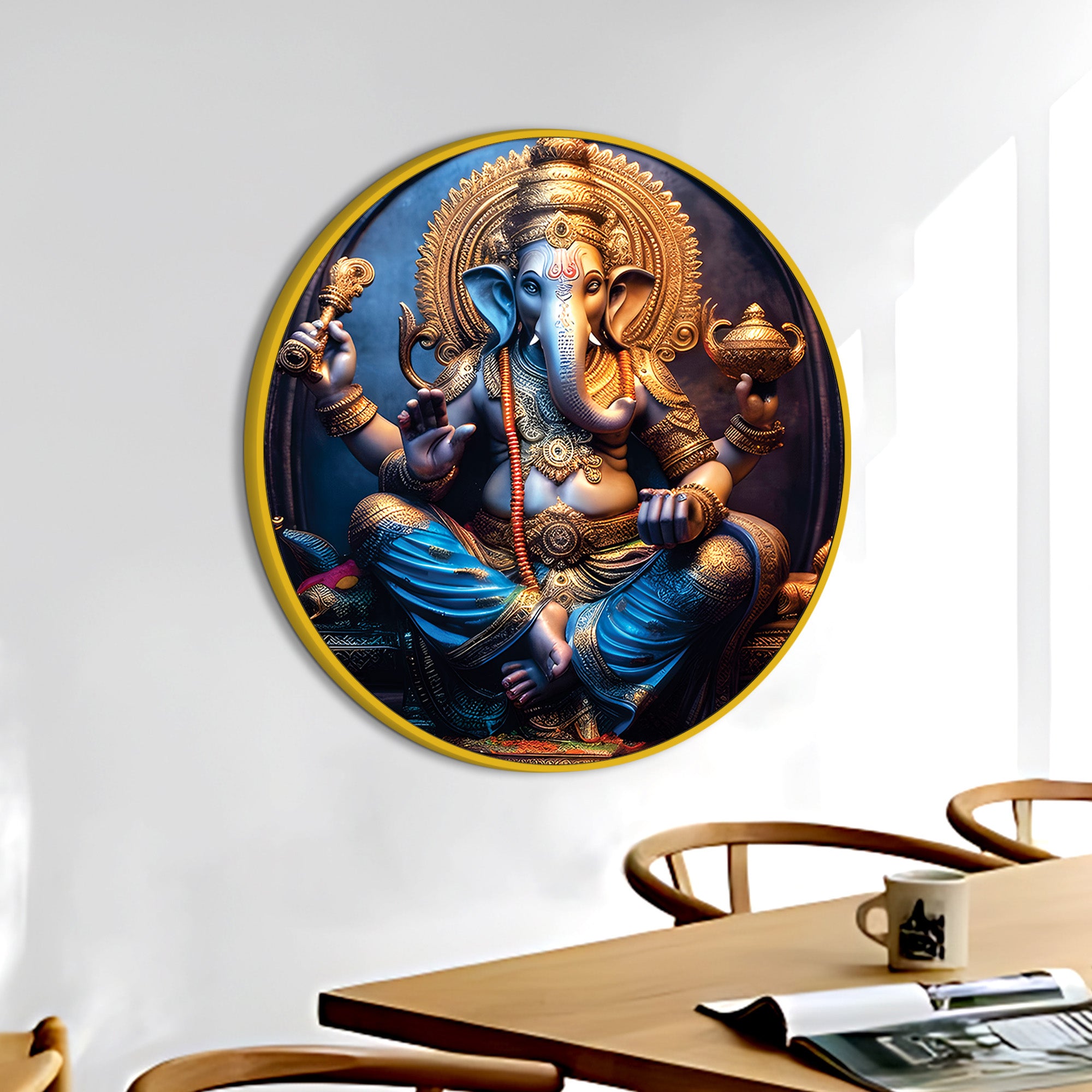 Blue Divine Ganesha Round Wall Painting
