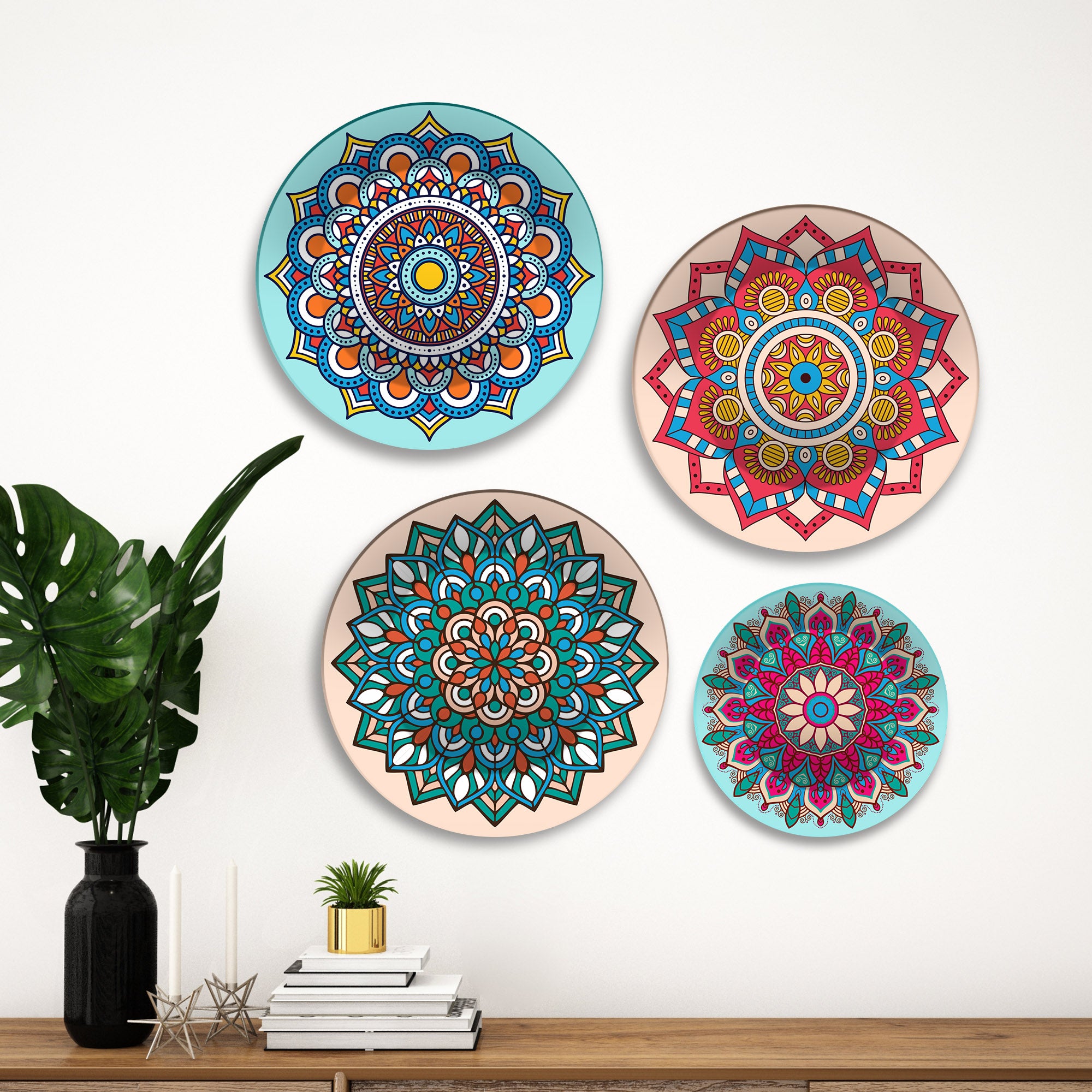 Bohemian Mandala Bloom Premium Wall Plates Painting Set of Four