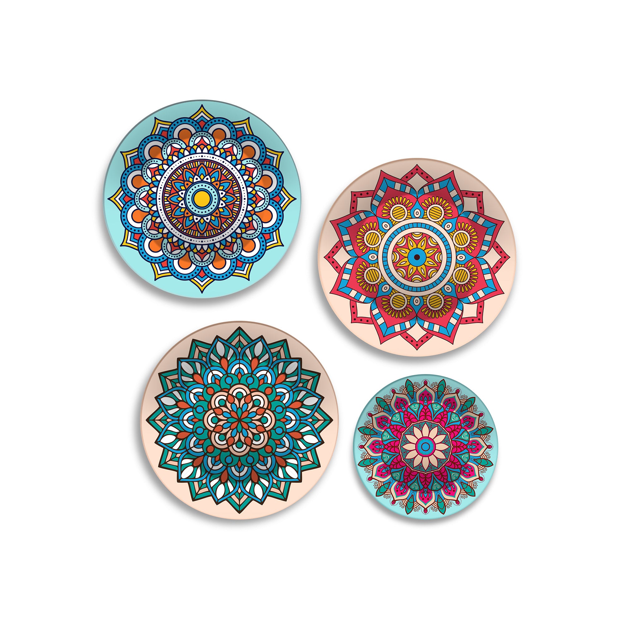 Bohemian Mandala Bloom Premium Wall Plates Painting Set of Four