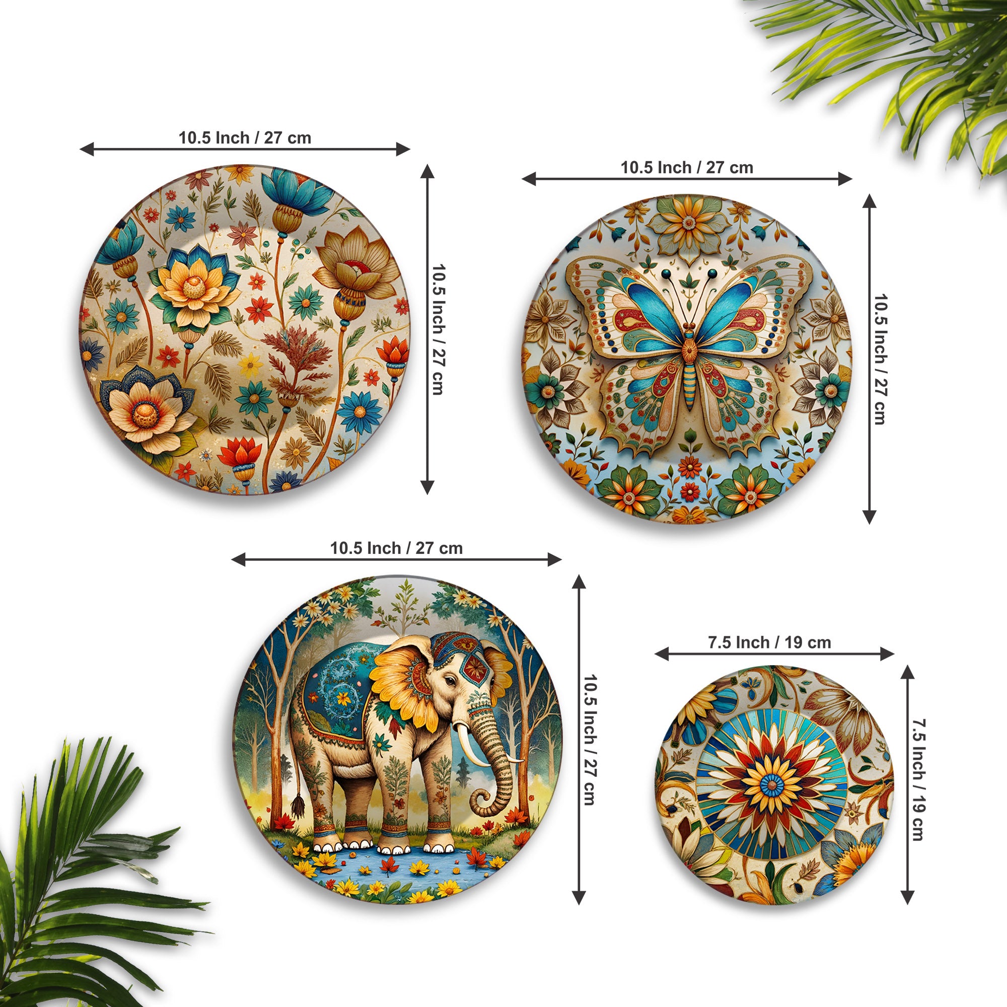 Boho Chic Whimsical Nature Premium Wall Plates Painting Set of Four