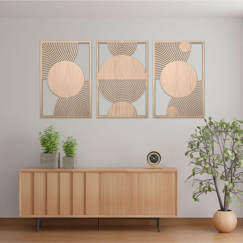 Boho Style Wall Decor Panels in Natural Wood Finish
