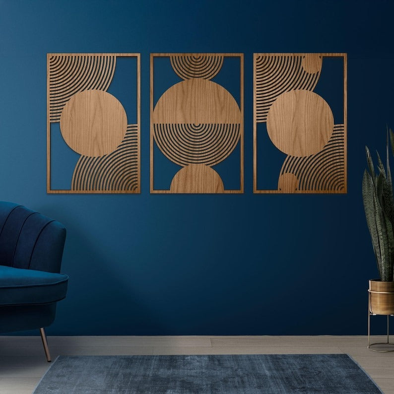 Boho Style Wall Decor Panels in Natural Wood Finish