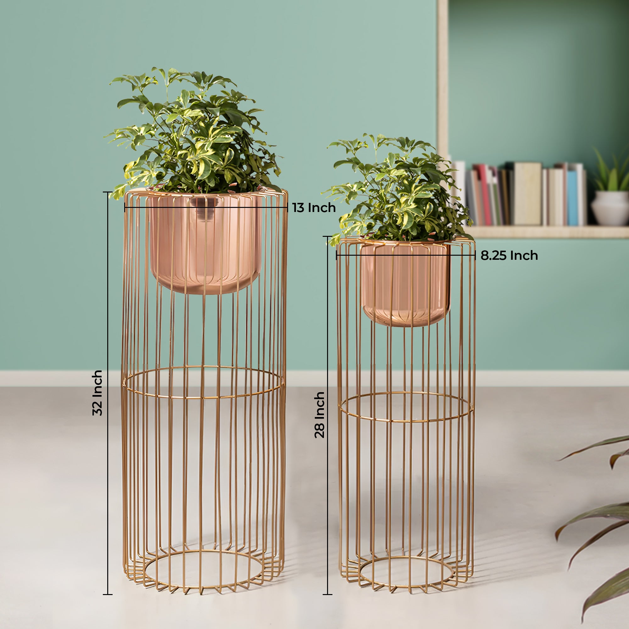 Botanic Couture Gold Stand & Ross Gold Pot Planters Set of 2
