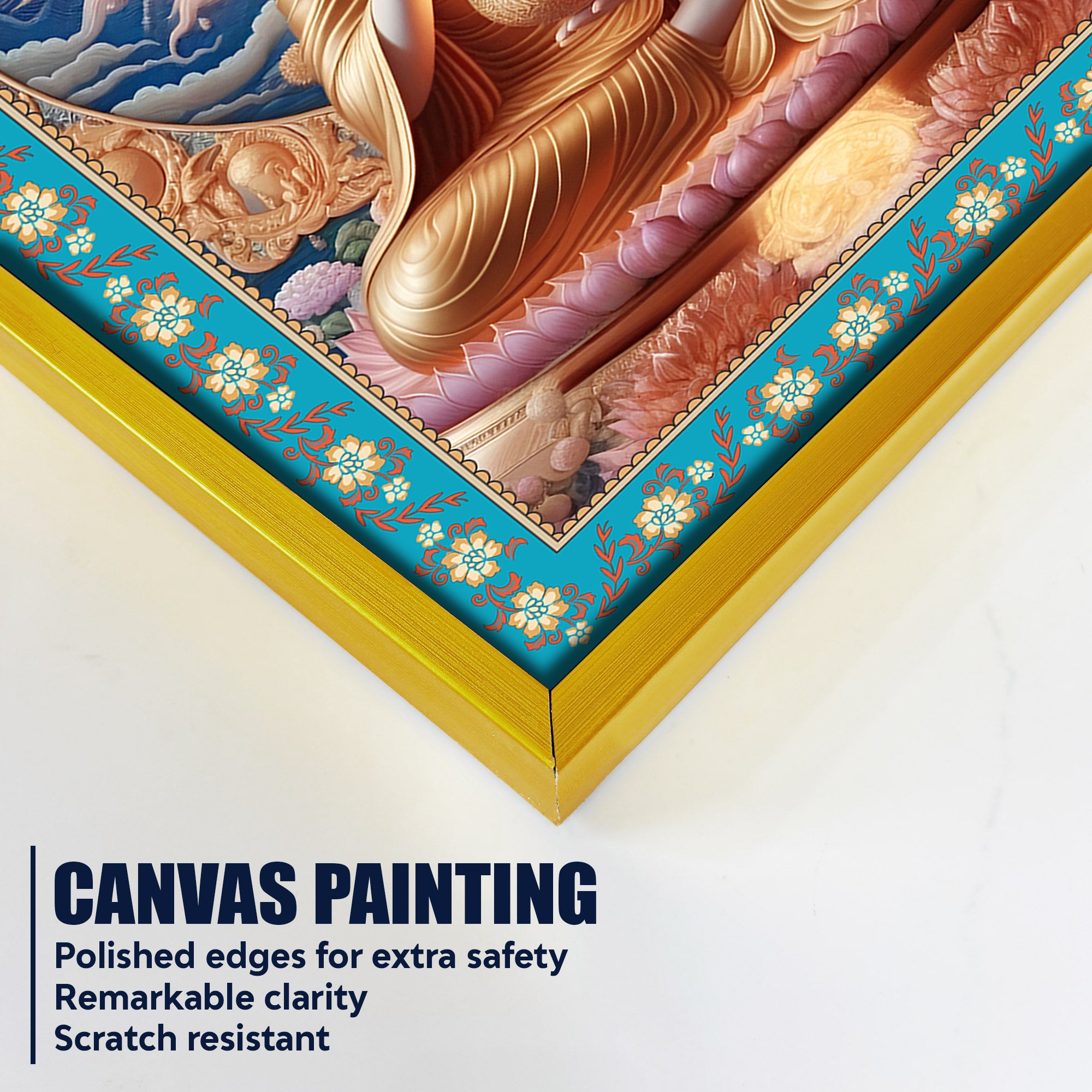 Buddha Sacred Calm Floral Border Vertical Canvas Wall Painting