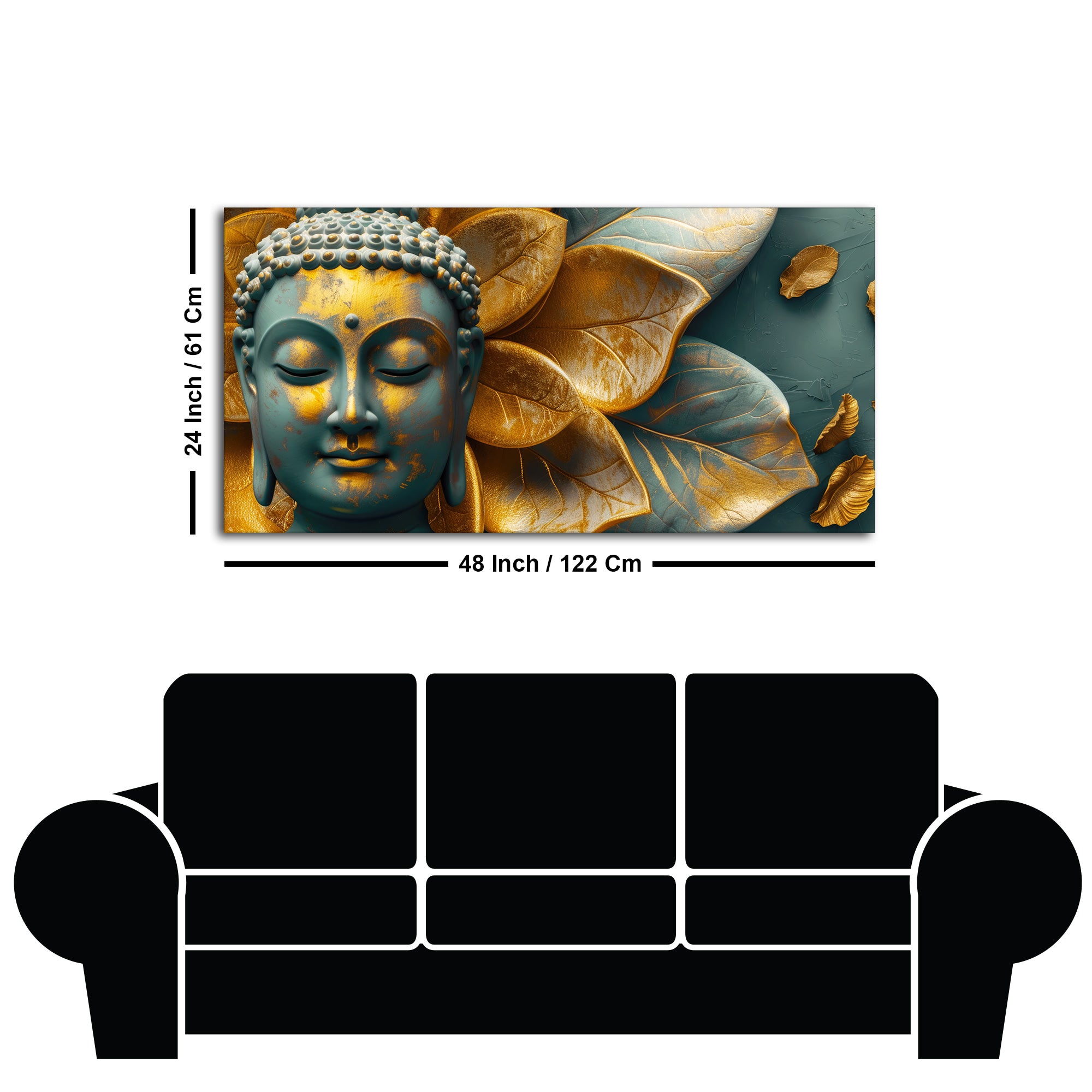 Buddha Statue with Golden Flower Leaf Art Canvas Wall Painting