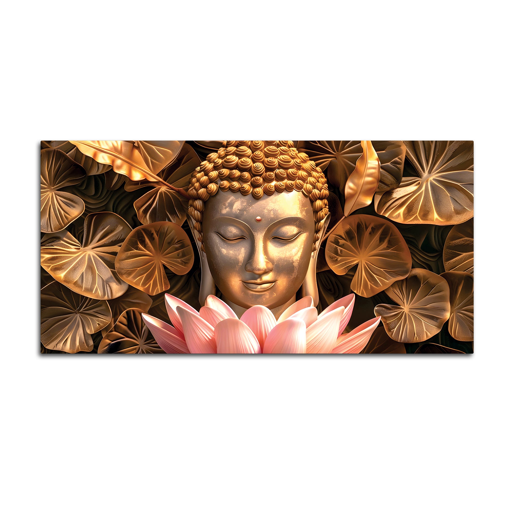 Buddha Wall Painting with Lotus & Floral Art-Decorative Canvas