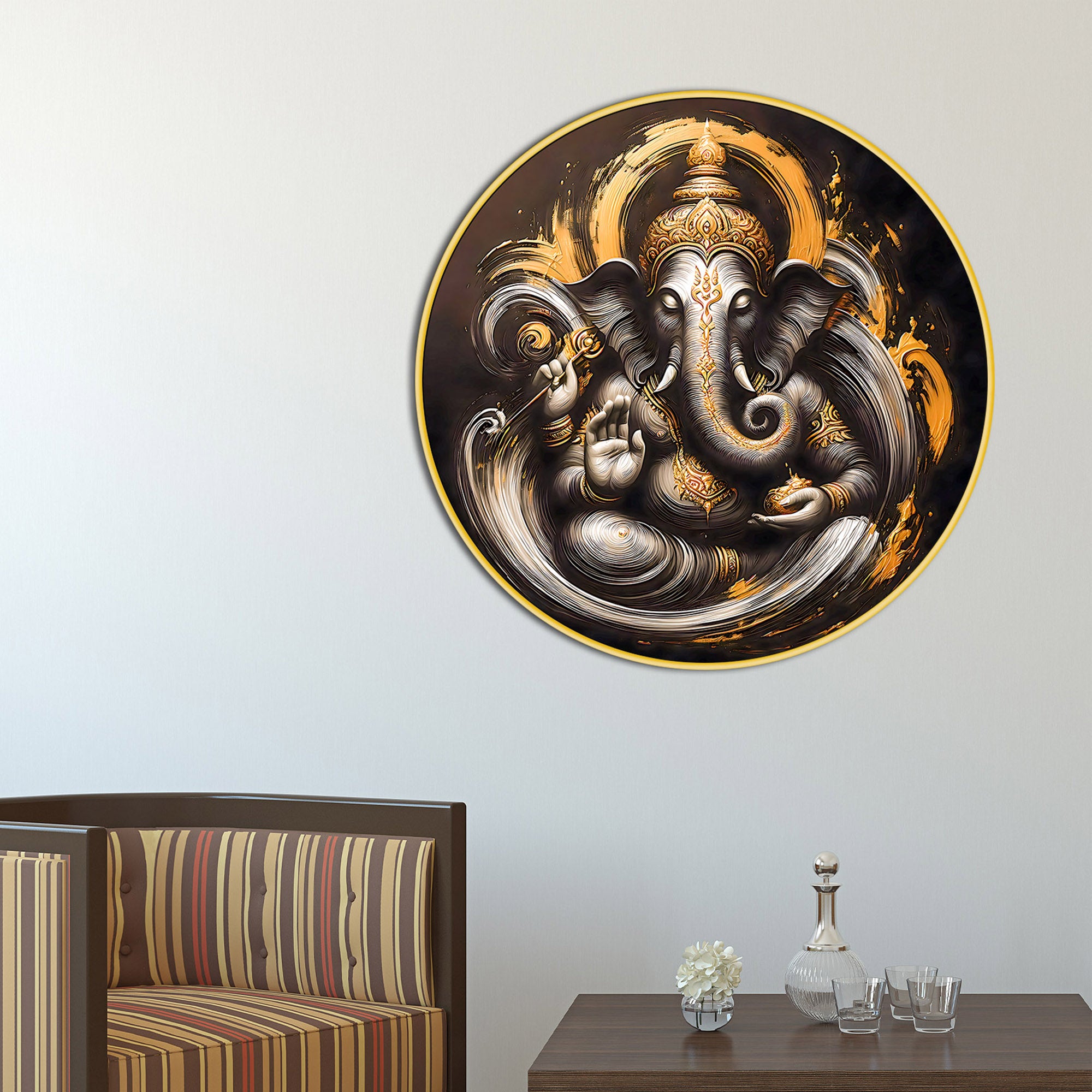 Calm Ganesh Ji Round Canvas Painting