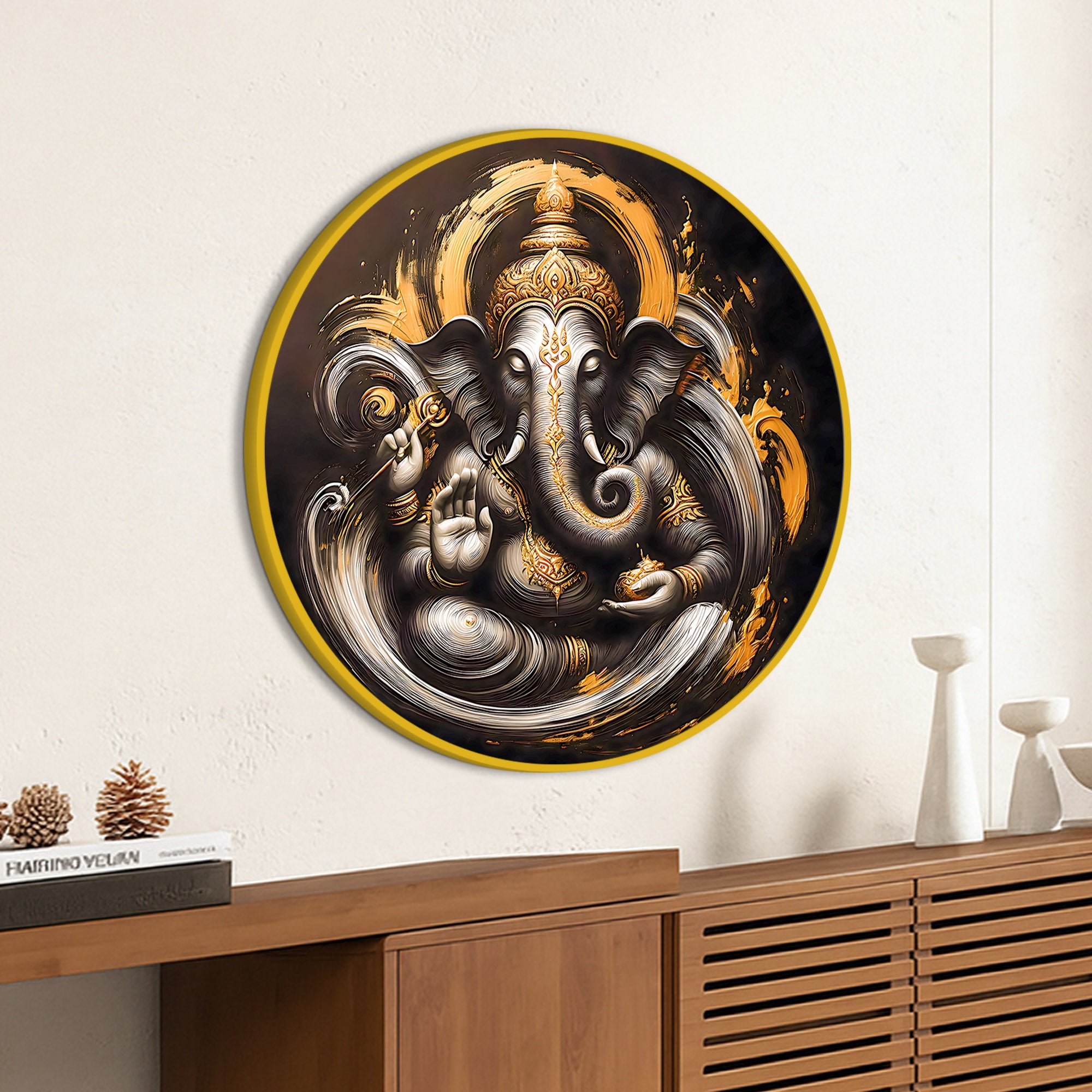 Calm Ganesh Ji Round Canvas Painting