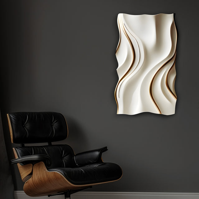 Calm White Waves with Gold Lines 3D Wall Art