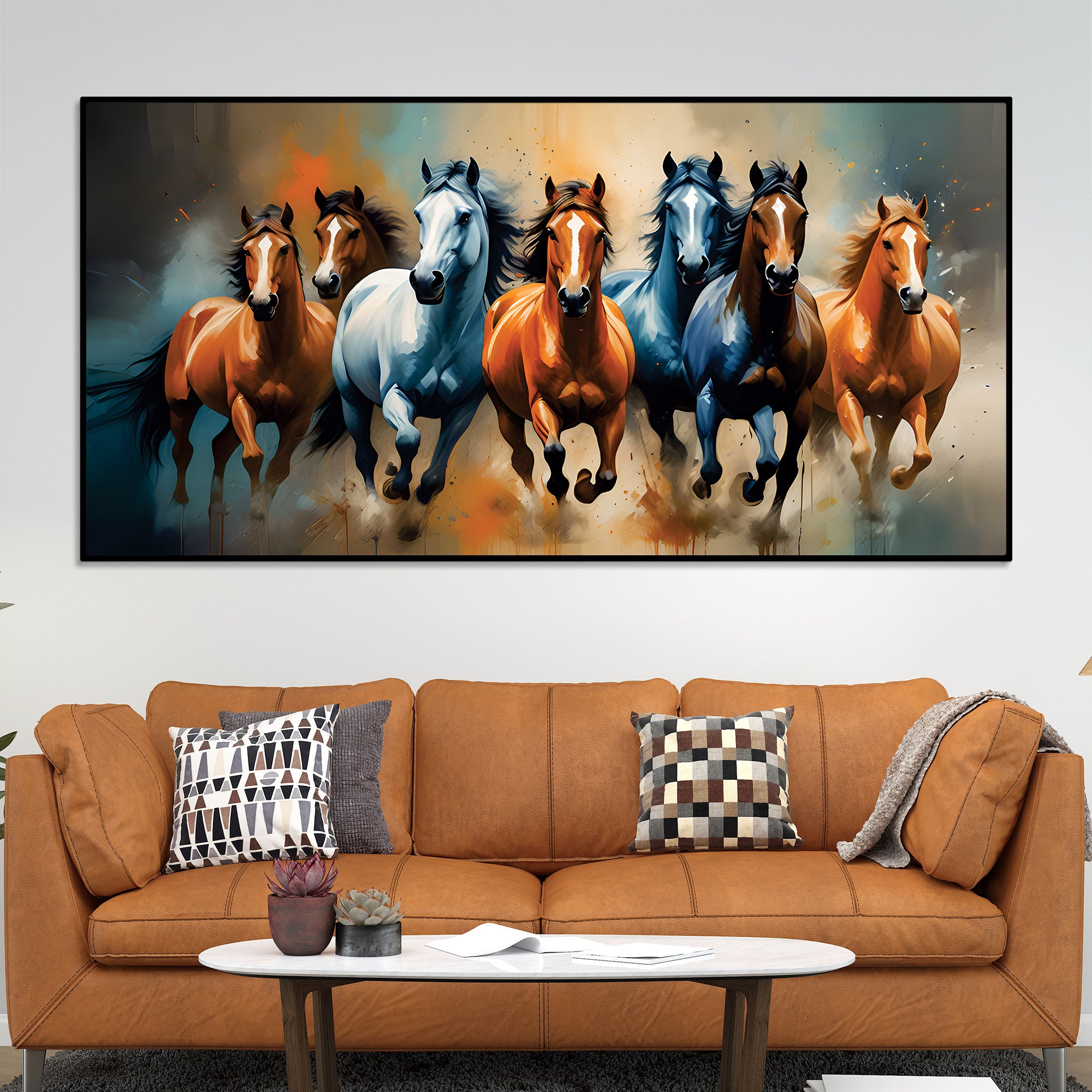 Canvas Wall Painting of Seven Running Horses