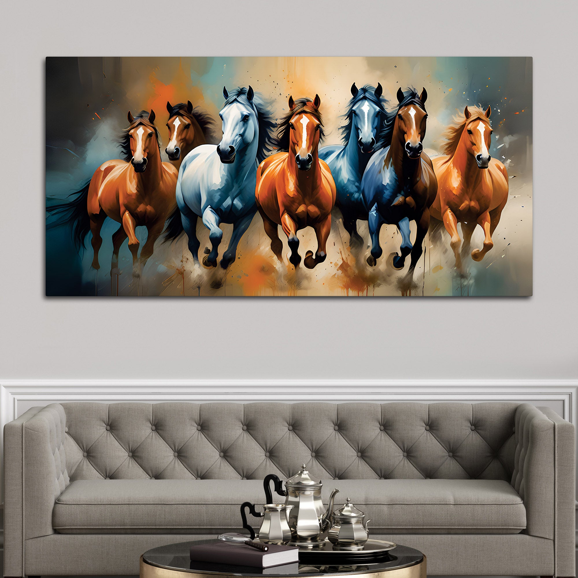 Canvas Wall Painting of Seven Running Horses