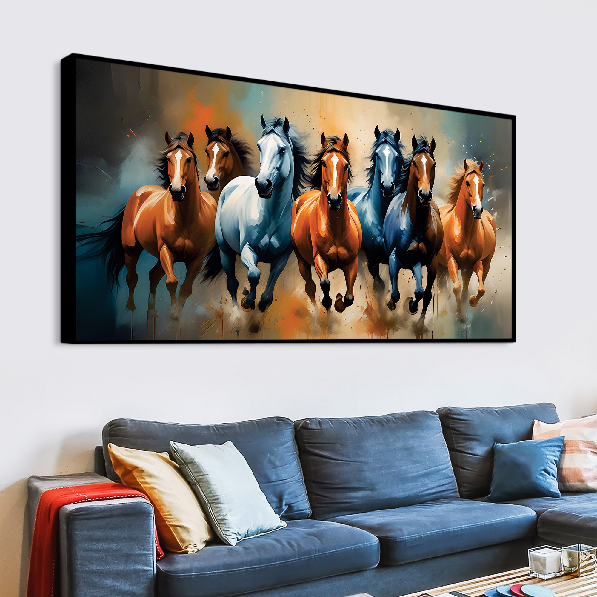 Canvas Wall Painting of Seven Running Horses