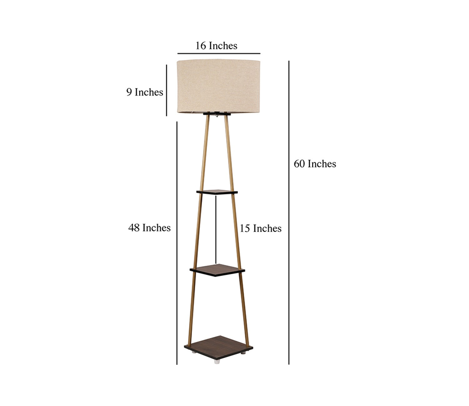 Castle 3 Tier Beige Color Shelf Storage Floor Lamp with Golden Metal Legs