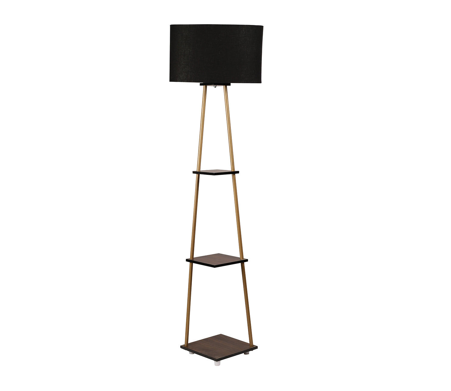 Castle 3 Tier Black Color Shelf Storage Floor Lamp with Golden Metal Legs