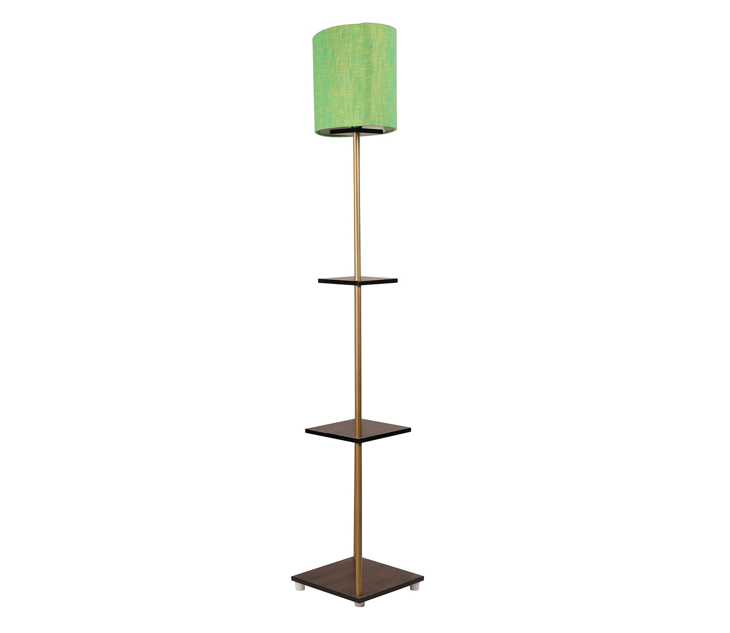 Castle 3 Tier Green Color Shelf Storage Floor Lamp with Golden Metal Legs