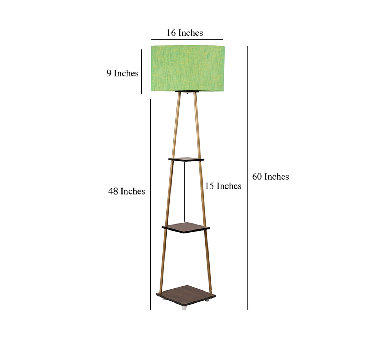 Castle 3 Tier Green Color Shelf Storage Floor Lamp with Golden Metal Legs
