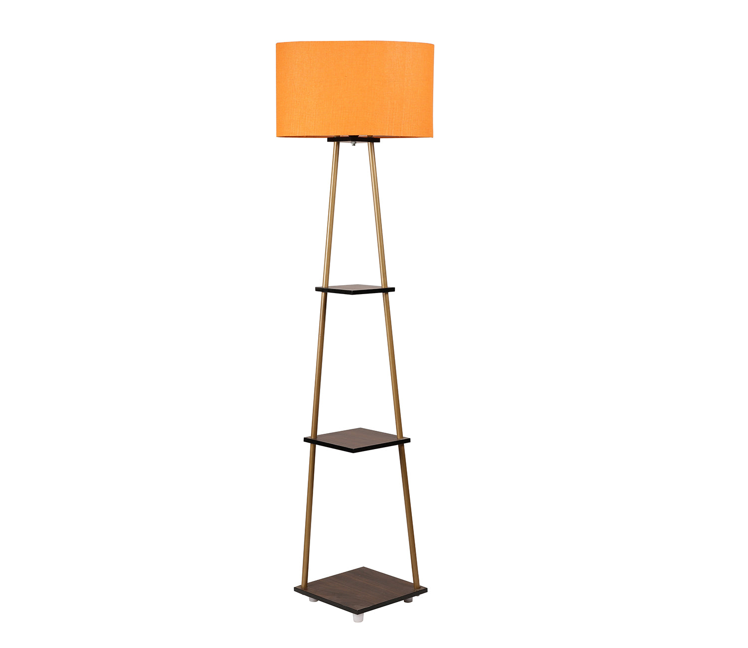 Castle 3 Tier Orange Color Shelf Storage Floor Lamp with Golden Metal Legs