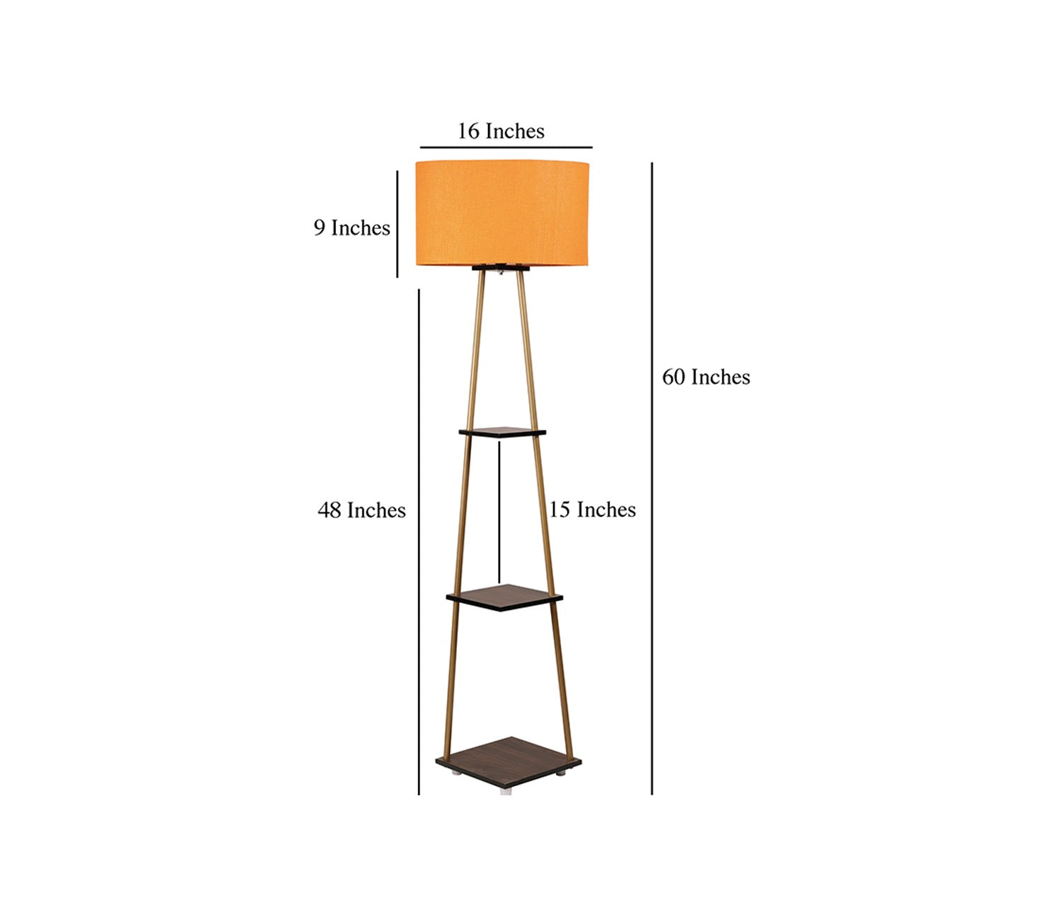 Castle 3 Tier Orange Color Shelf Storage Floor Lamp with Golden Metal Legs