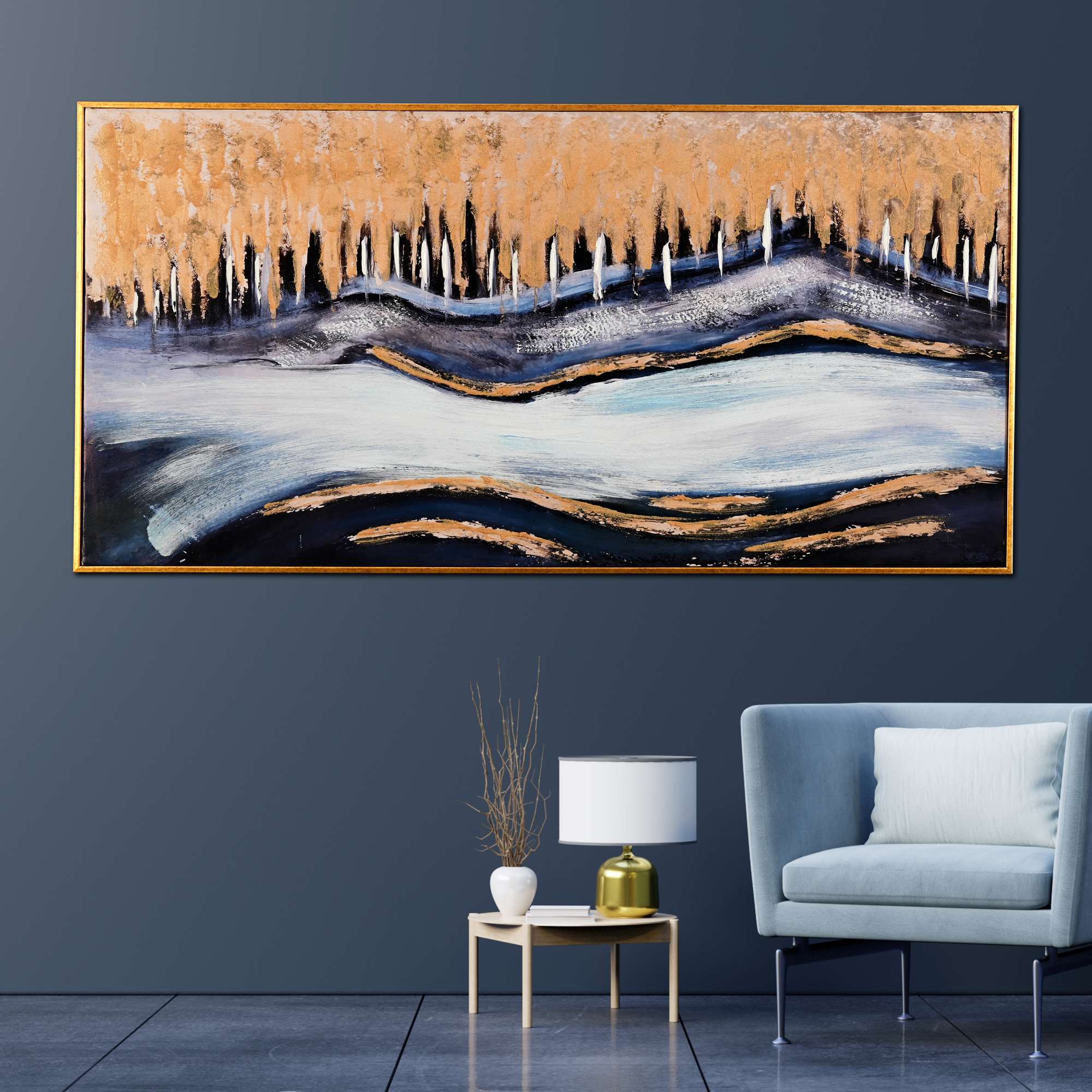 Celestial Tide Abstract Hand Painted Wall Painting with Floating Frame