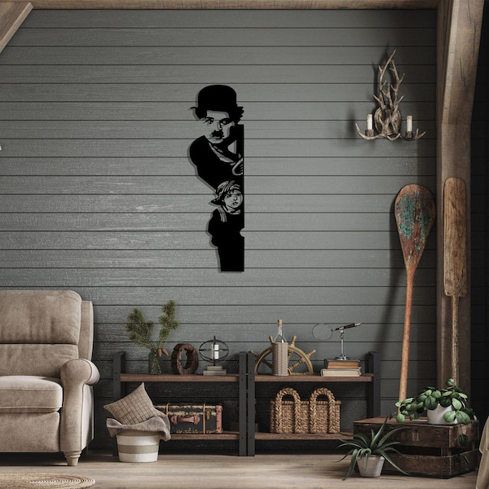 Charlie Chaplin & The Kid Silhouette Metal Art Wall Decor
