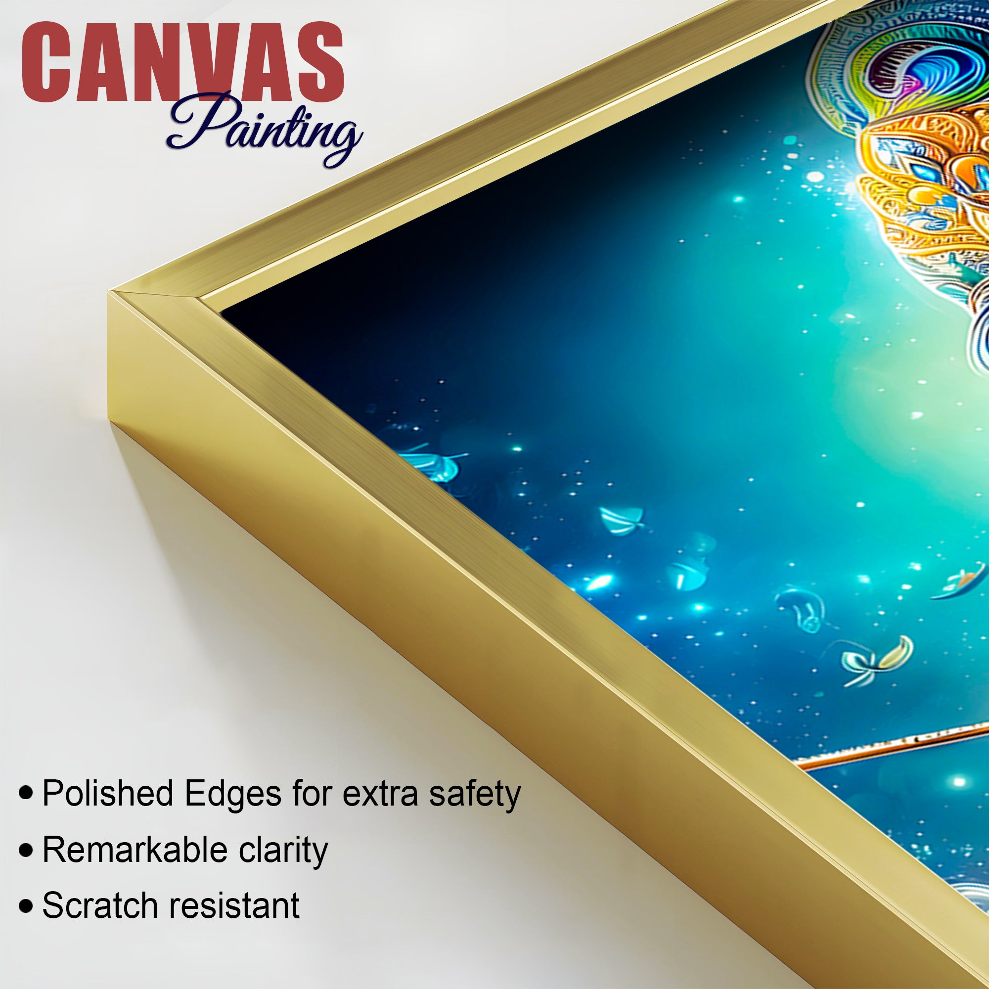 Charming Lord Krishna Blue Portrait Canvas Wall Painting for Home & Office – Modern Spiritual Wall Decor