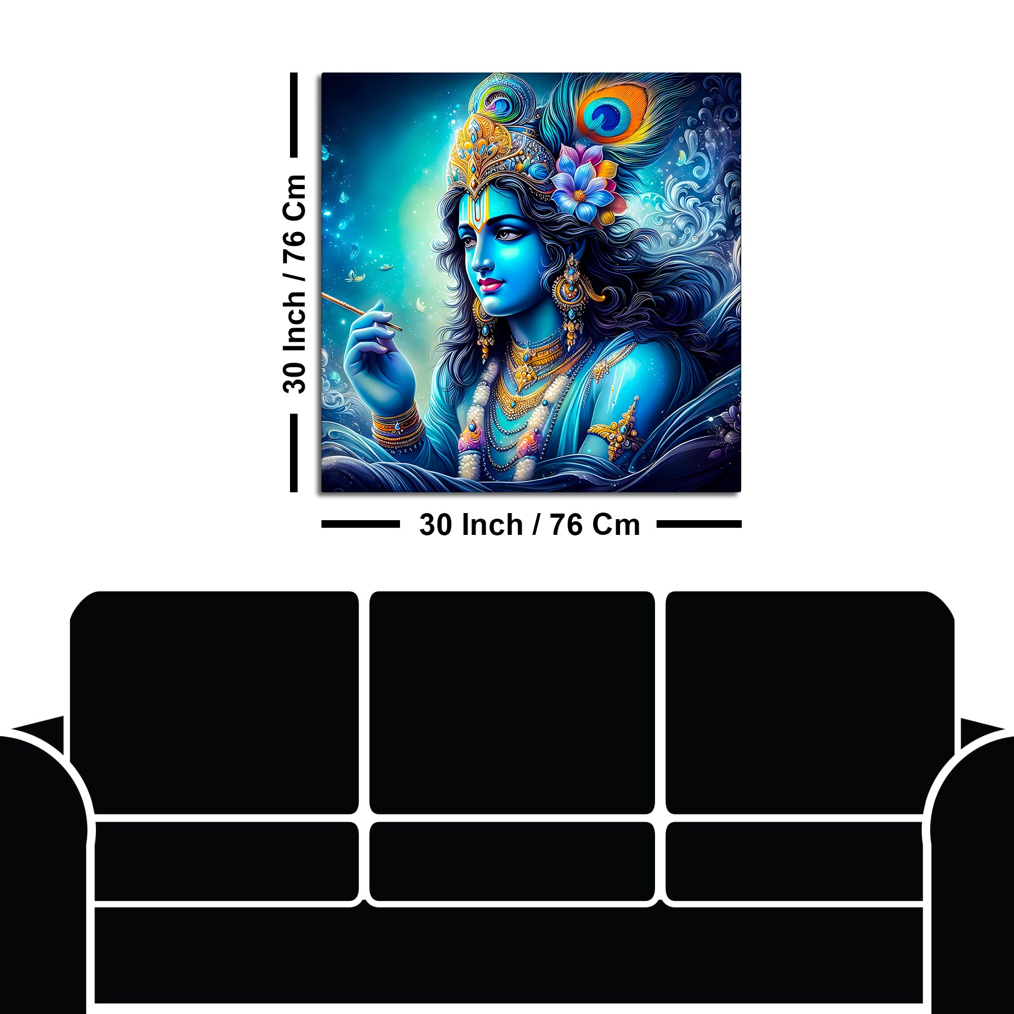 Charming Lord Krishna Blue Portrait Canvas Wall Painting for Home & Office – Modern Spiritual Wall Decor
